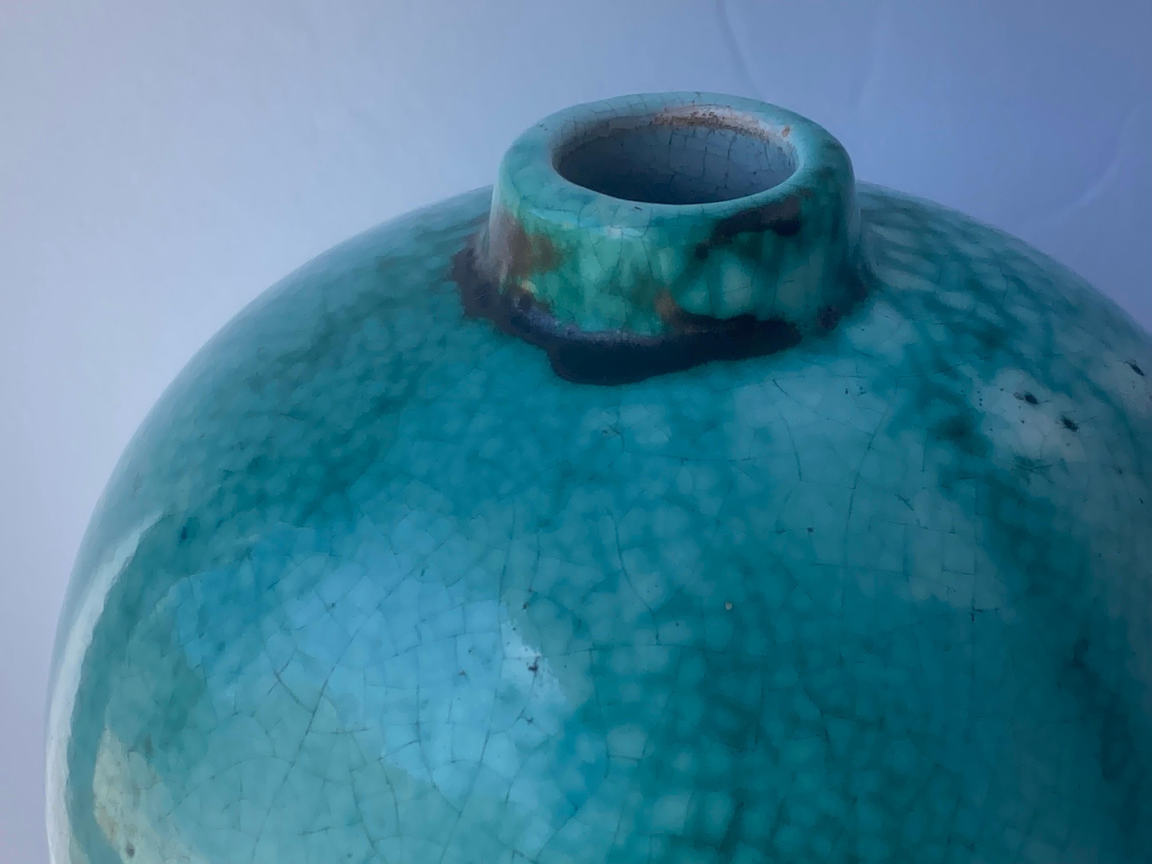 Hand-Crafted Primavera Glazed Ceramic Green, Art Deco Vase, France For Sale