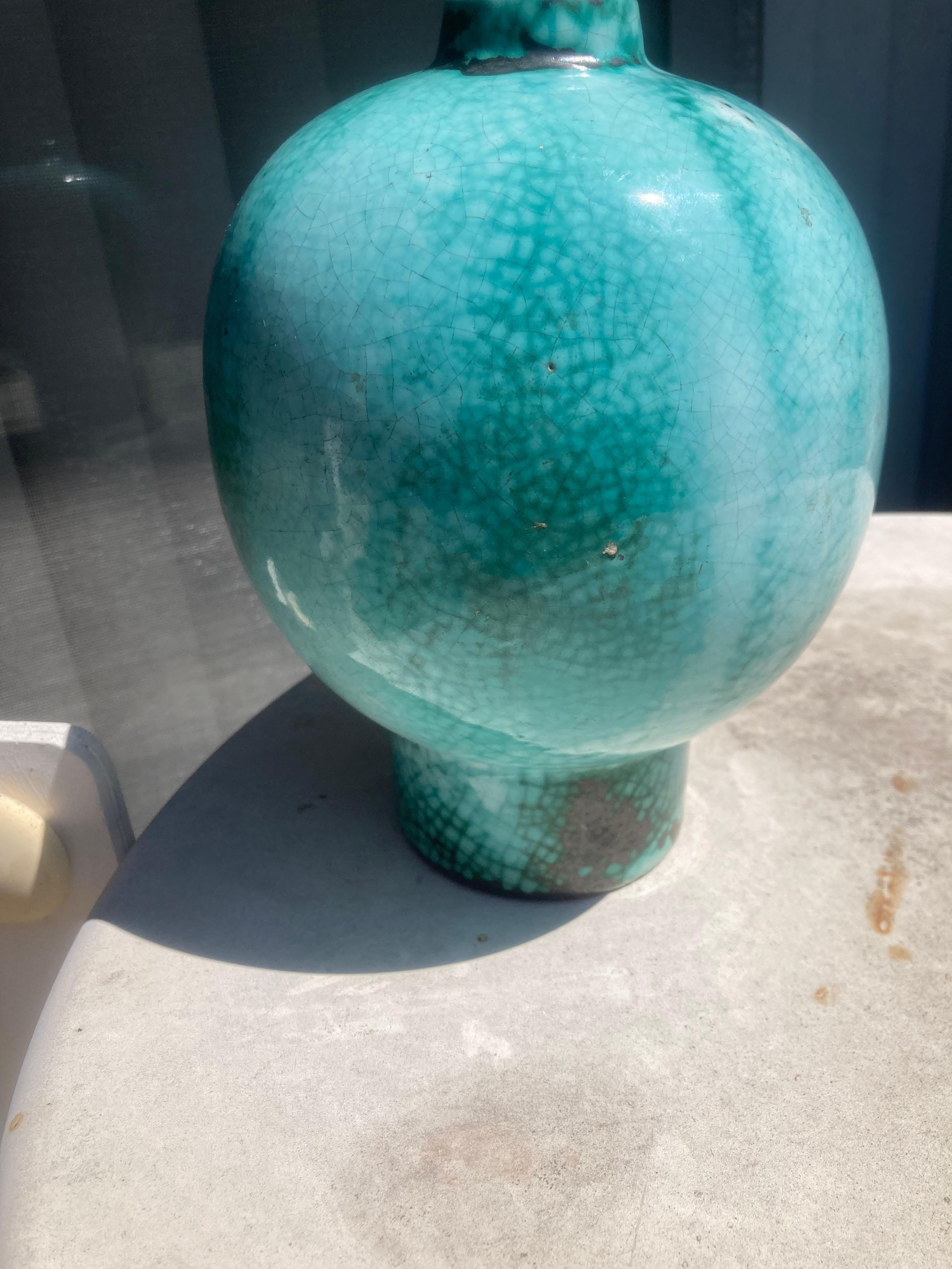 Vase vert en céramique émaillée Primavera, Art Déco, France en vente 1