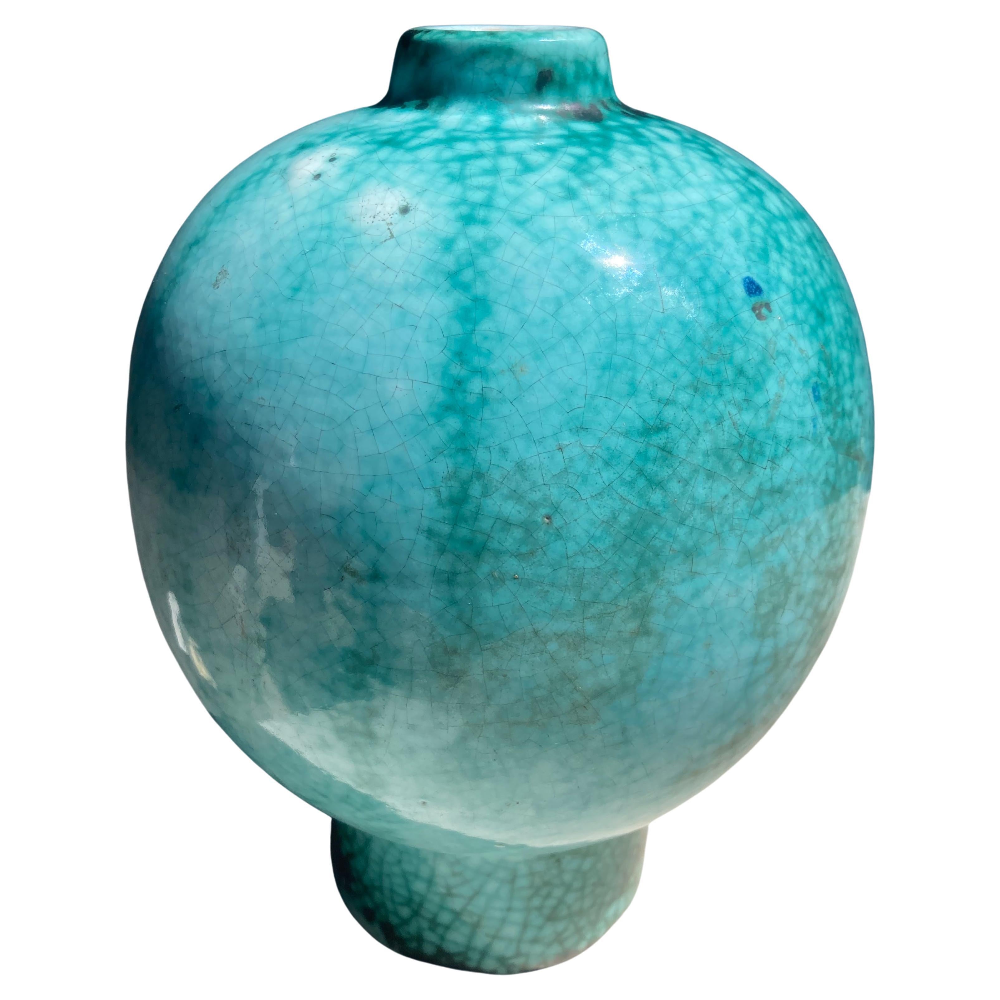 Primavera Glazed Ceramic Green, Art Deco Vase, France