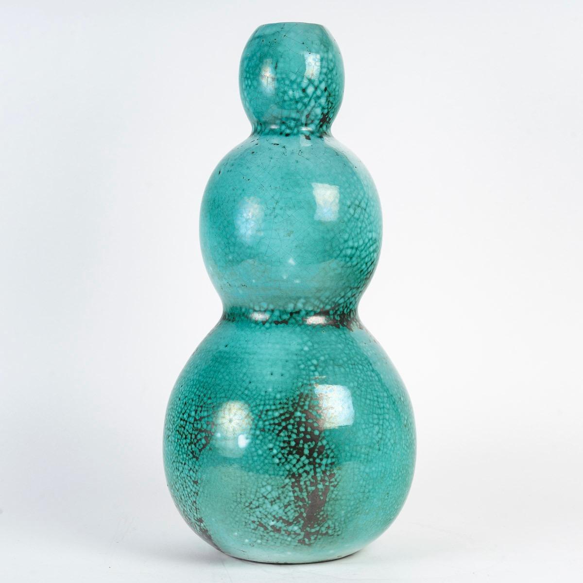 Art Déco Primavera, Importante vaso verde a forma di tripla zucca, Francia, circa 1926-1929 in vendita