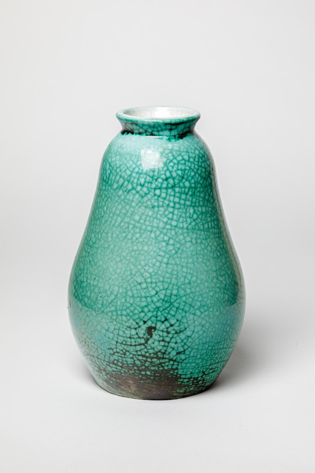 Mid-Century Modern Primavera grand vase art déco en céramique blanc et vert signé circa 1930 27 cm en vente
