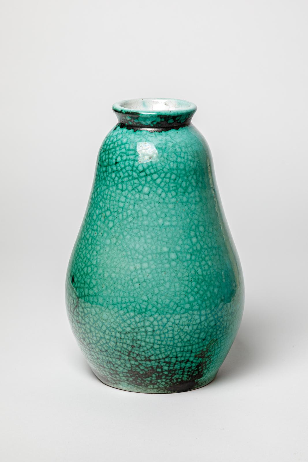 Primavera grand vase art déco en céramique blanc et vert signé circa 1930 27 cm Excellent état - En vente à Neuilly-en- sancerre, FR