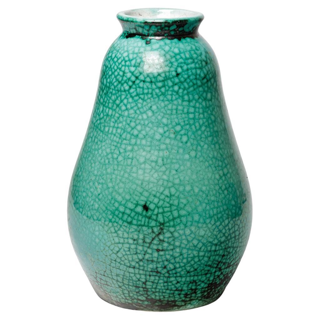 Primavera grand vase art déco en céramique blanc et vert signé circa 1930 27 cm en vente