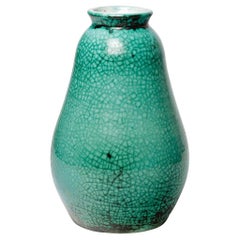 Primavera grand vase art déco en céramique blanc et vert signé circa 1930 27 cm