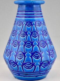 Primavera Longwy, Art-déco-Keramikvase in Blau