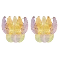 Mid-Century Modern Style Murano Glass Sconces, Brass Structure, Italy