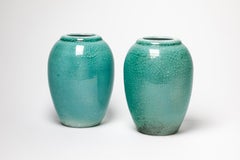 Primavera coppia di vasi in ceramica art déco verde 1930 firmati altezza 25 cm