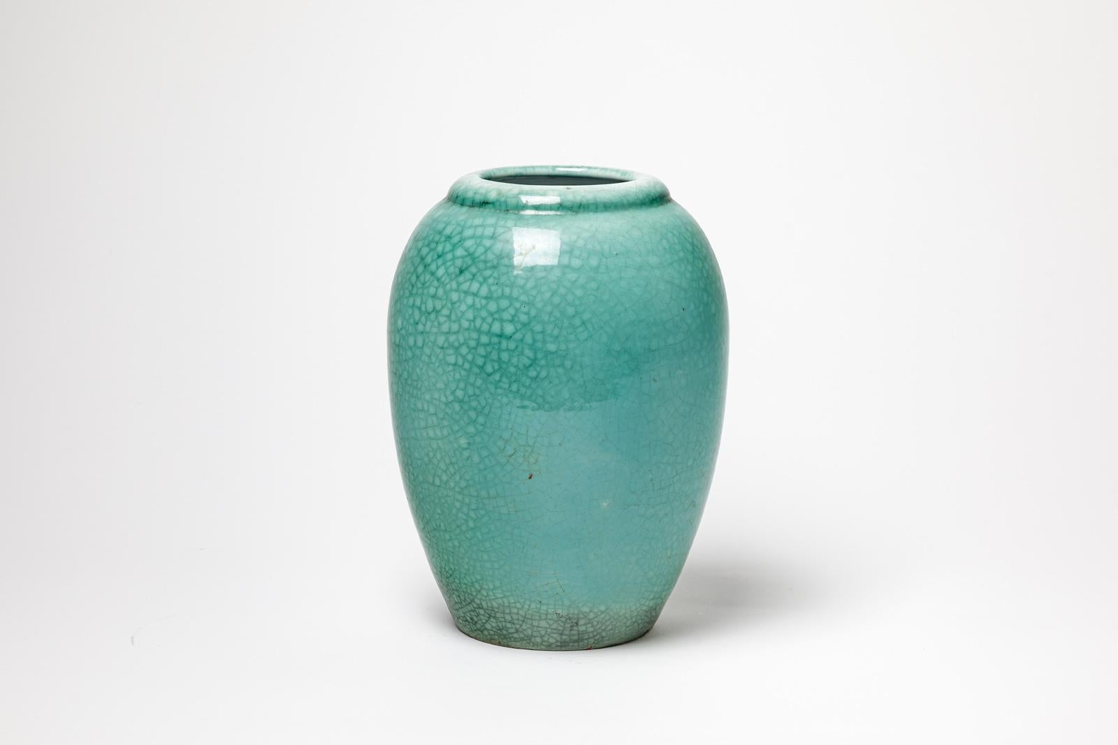 20th Century Primavera pair of art deco green 1930 ceramic vase signed height 25 cm For Sale