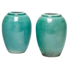 Vintage Primavera pair of art deco green 1930 ceramic vase signed height 25 cm