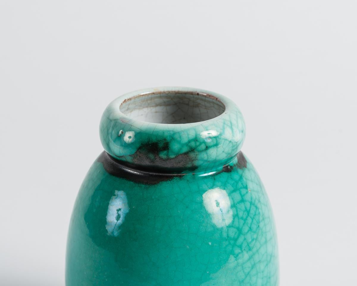 French Primavera, Green Semi-Ovoid Art Deco Vase, France, Early 20th Century For Sale