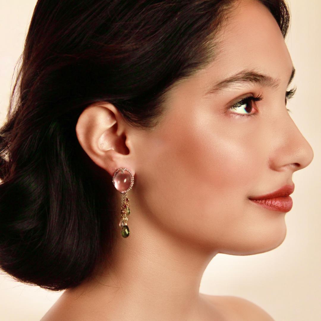 rose quartz earrings gold