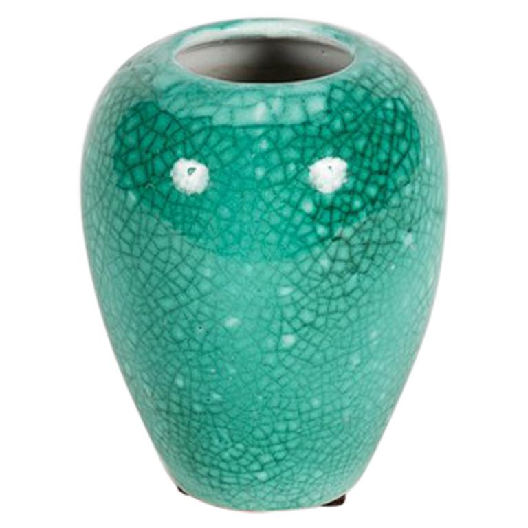 Ancien Vase En Pâte De Verre – Motif Moucheté Vert/jaune – Art Déco