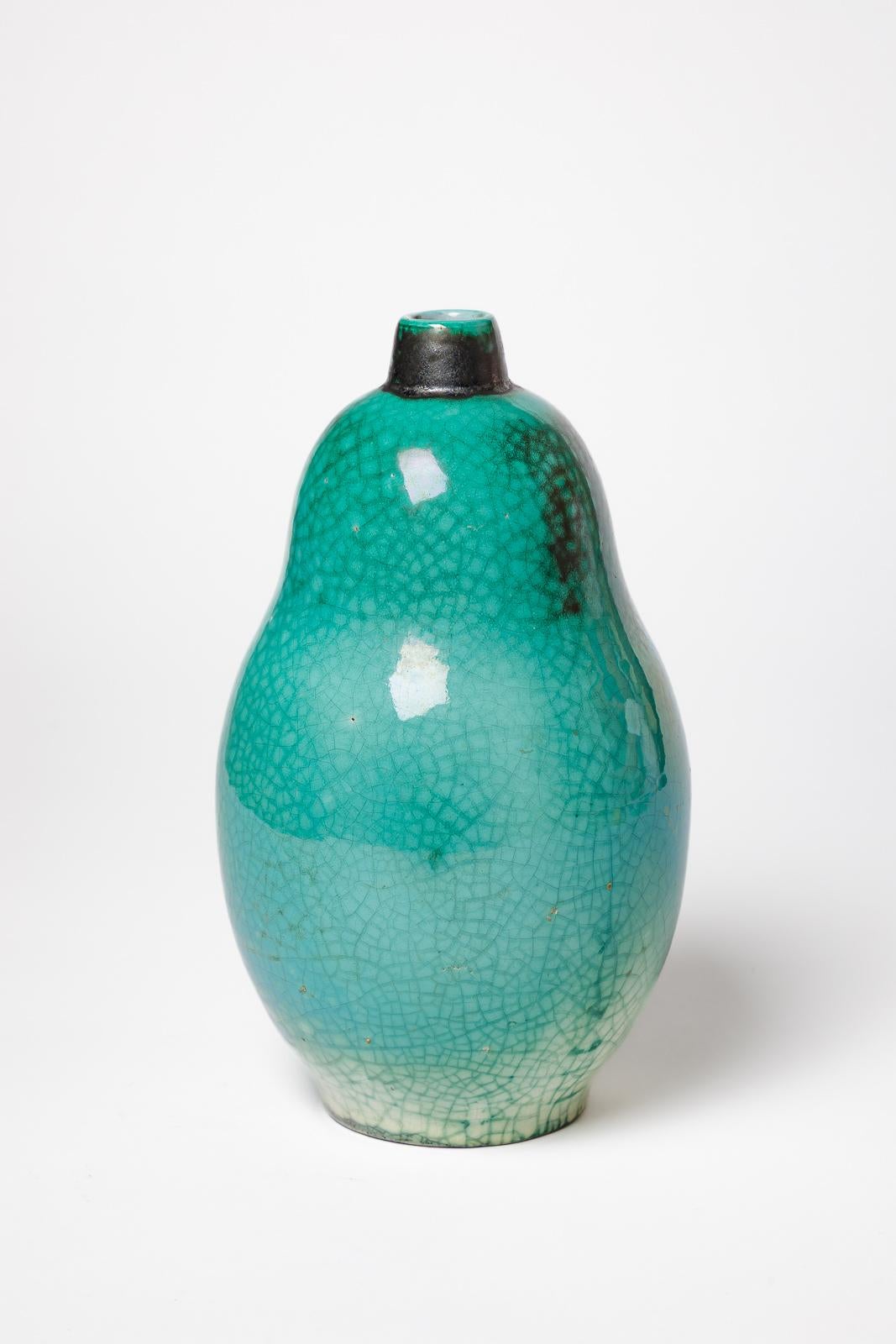 Primavera weiß und grün art deco keramik vase um 1940 design (Französisch) im Angebot