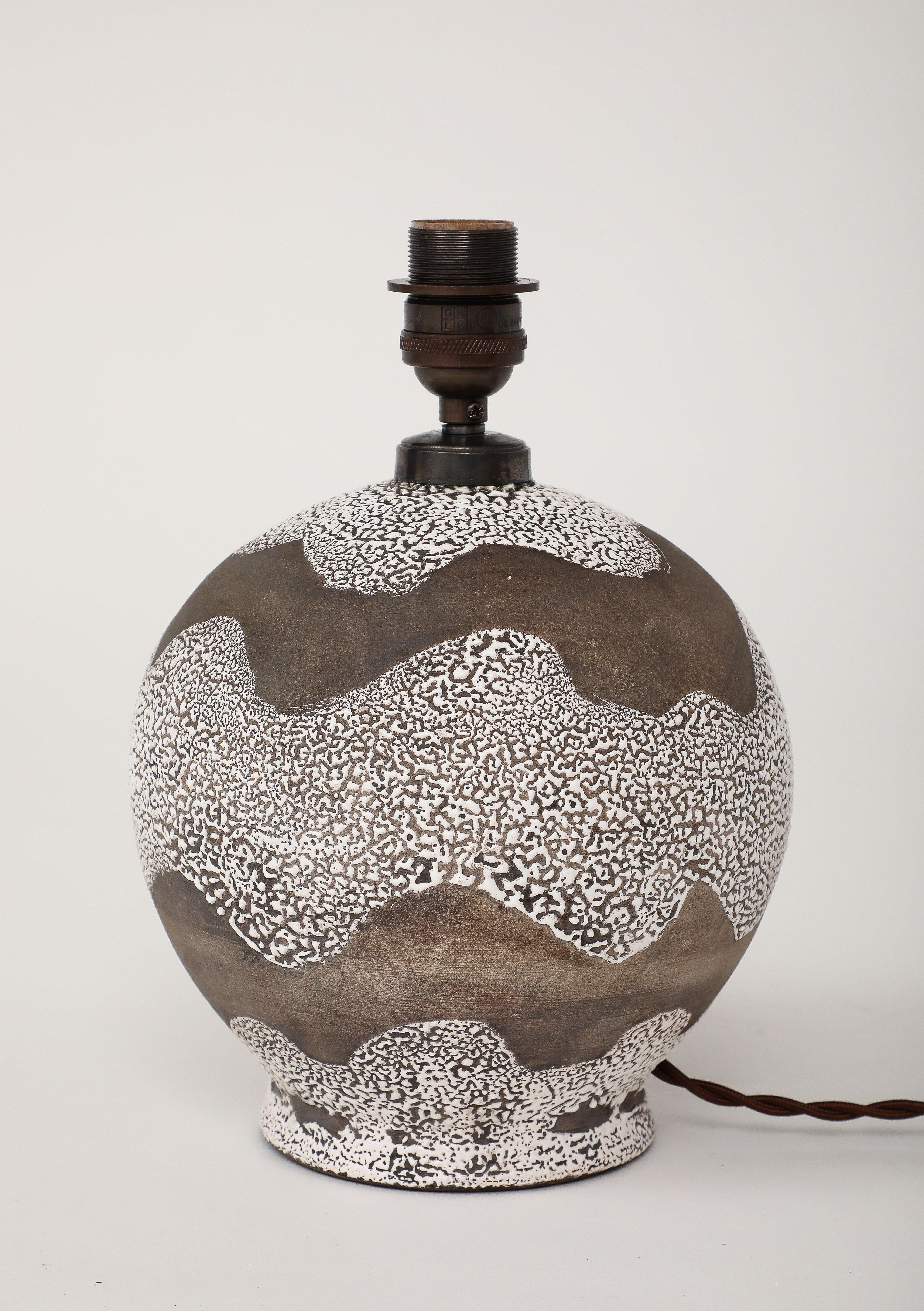 White & Brown Lamp Undulating Multi-textured Design, France, c. 1935 3