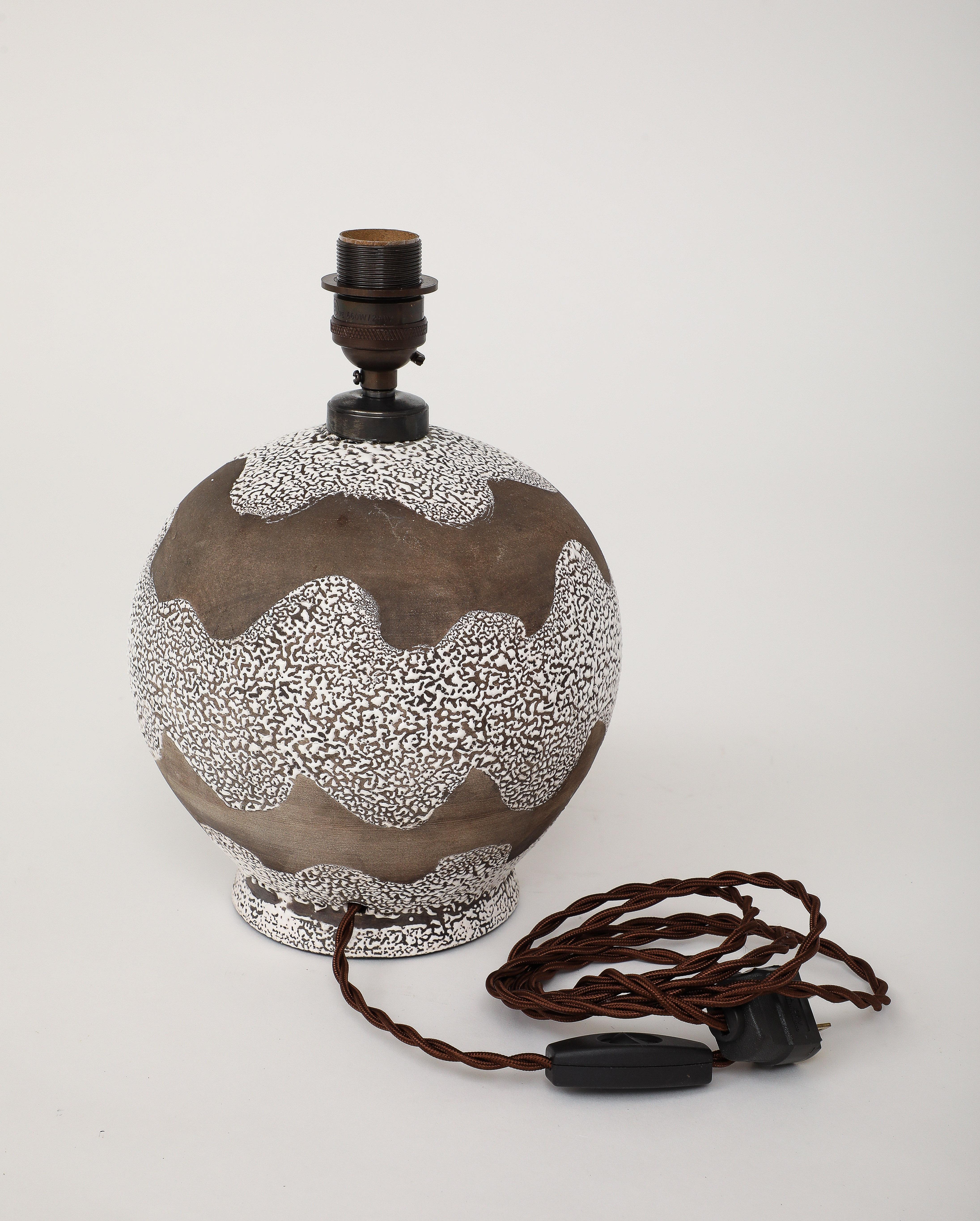 White & Brown Lamp Undulating Multi-textured Design, France, c. 1935 4