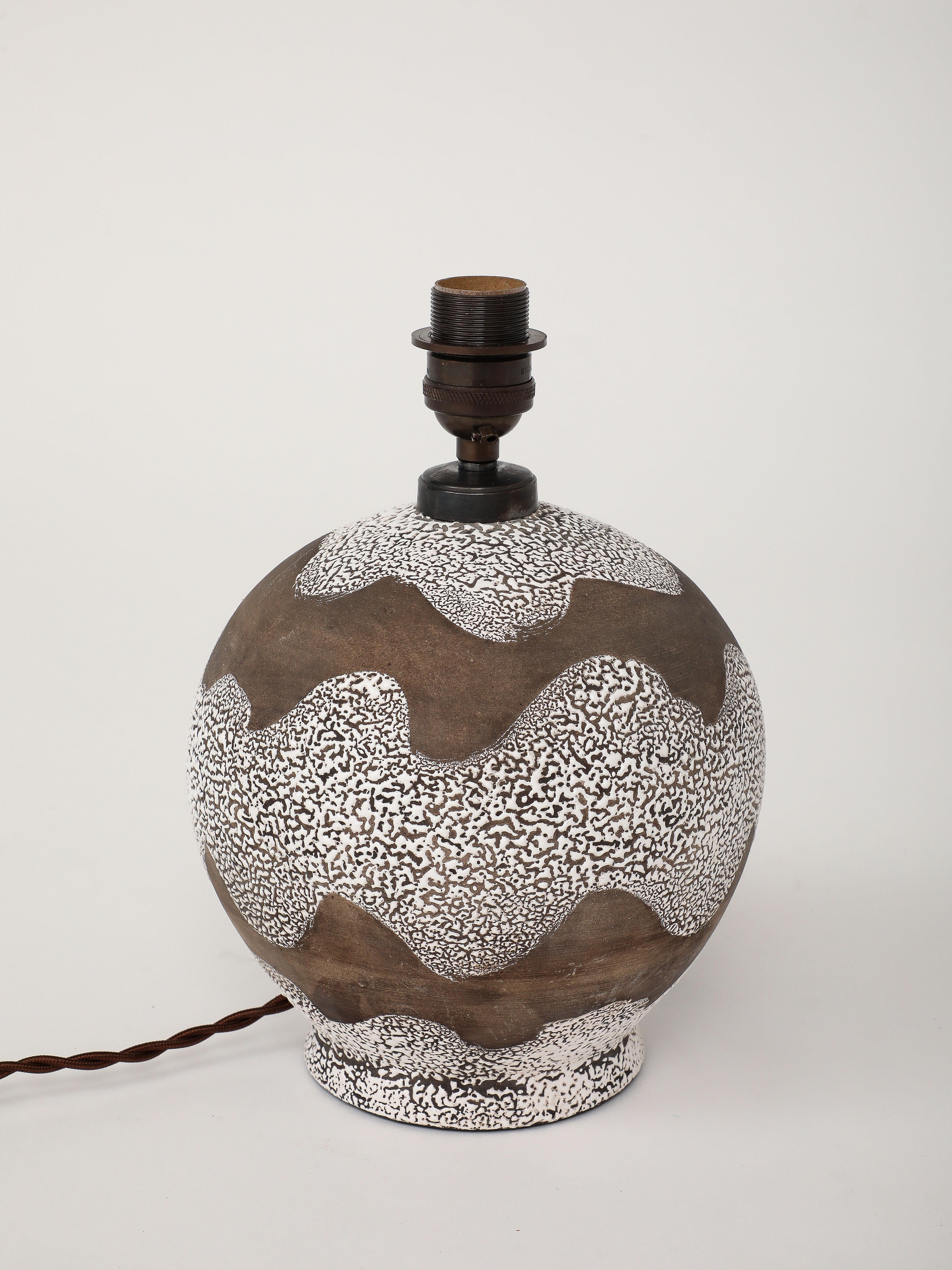White & Brown Lamp Undulating Multi-textured Design, France, c. 1935 5