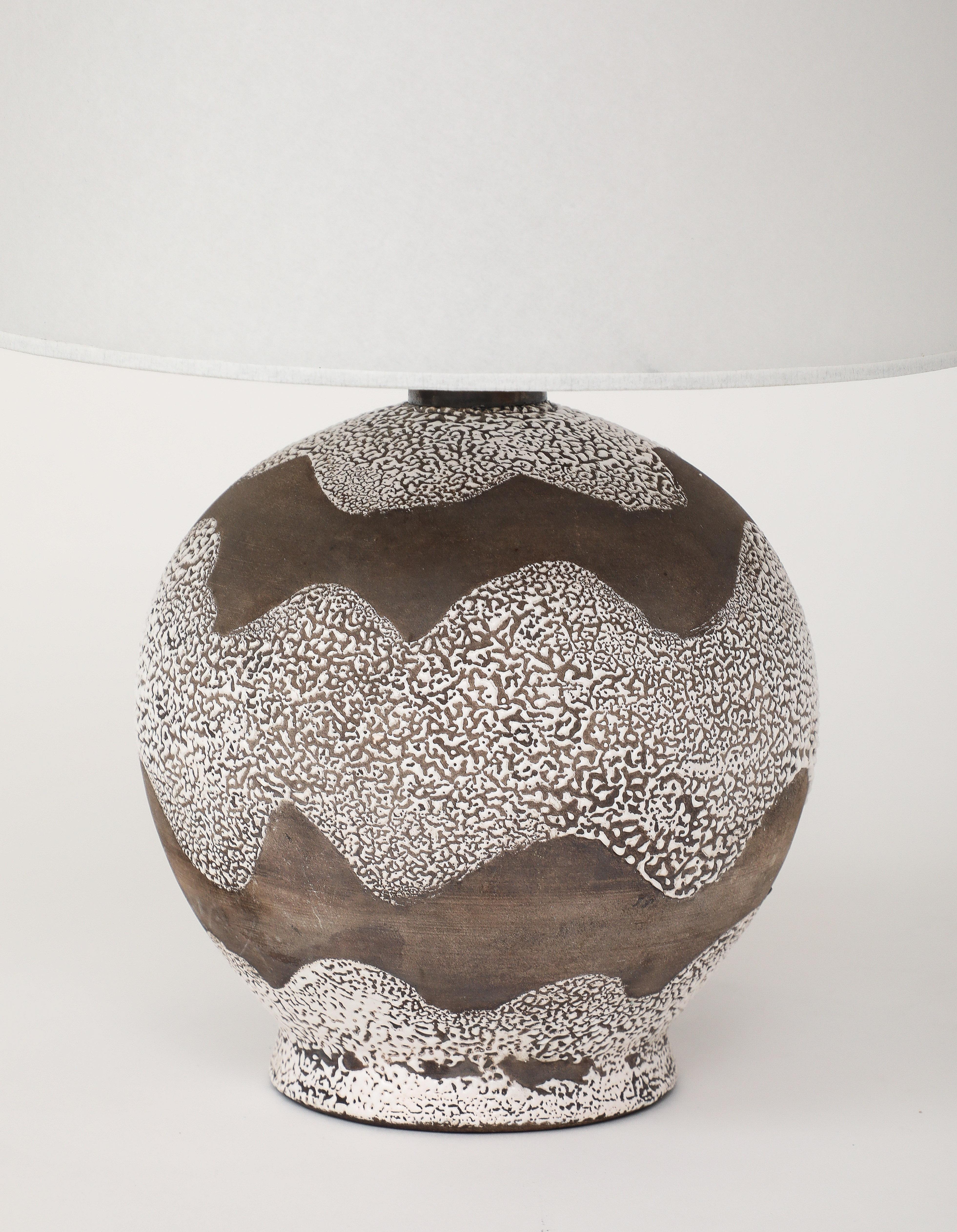 Mid-Century Modern White & Brown Lamp Undulating Multi-textured Design, France, c. 1935