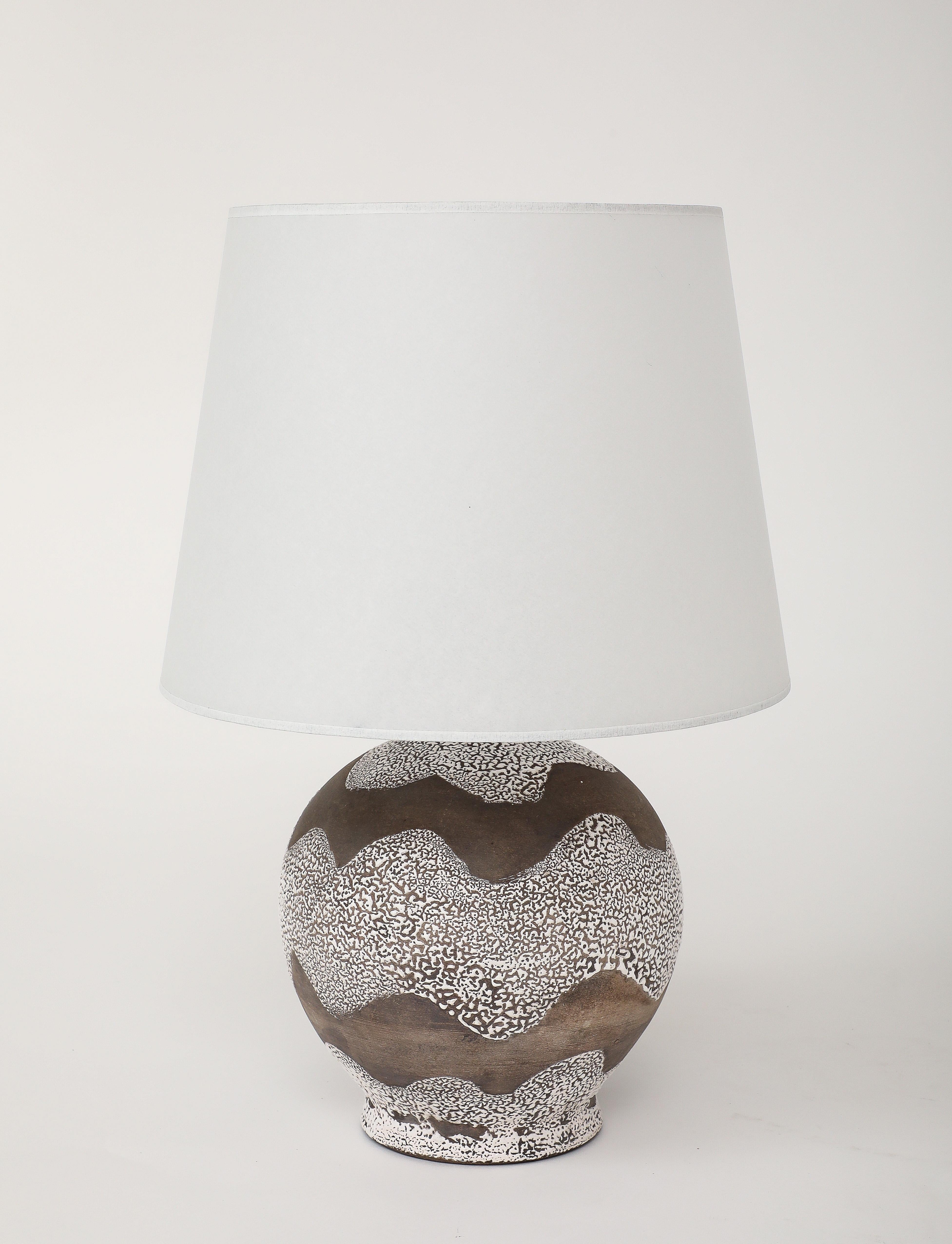 French White & Brown Lamp Undulating Multi-textured Design, France, c. 1935
