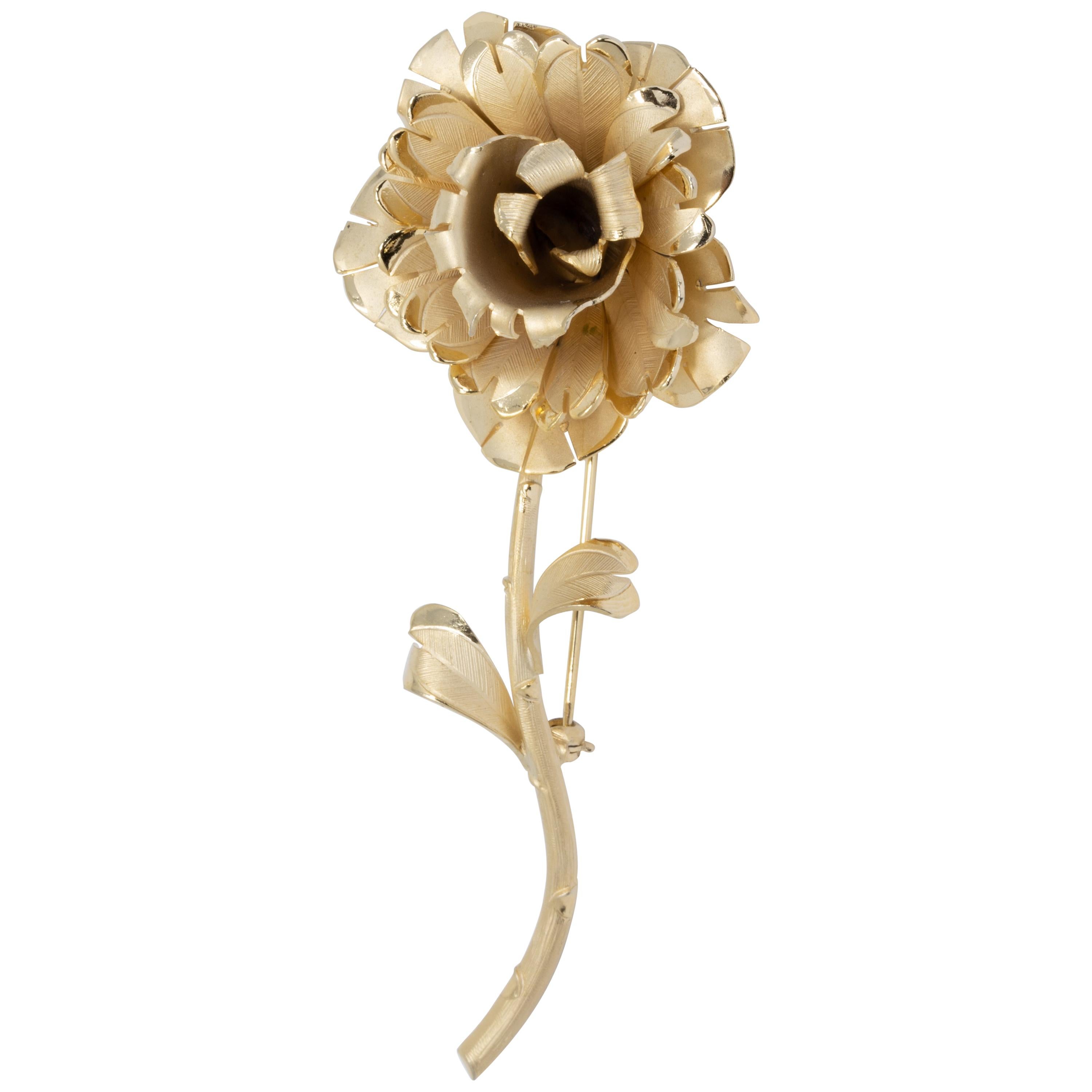 Primex Golden Flower Pin Brooch with Layered Textured Petals For Sale