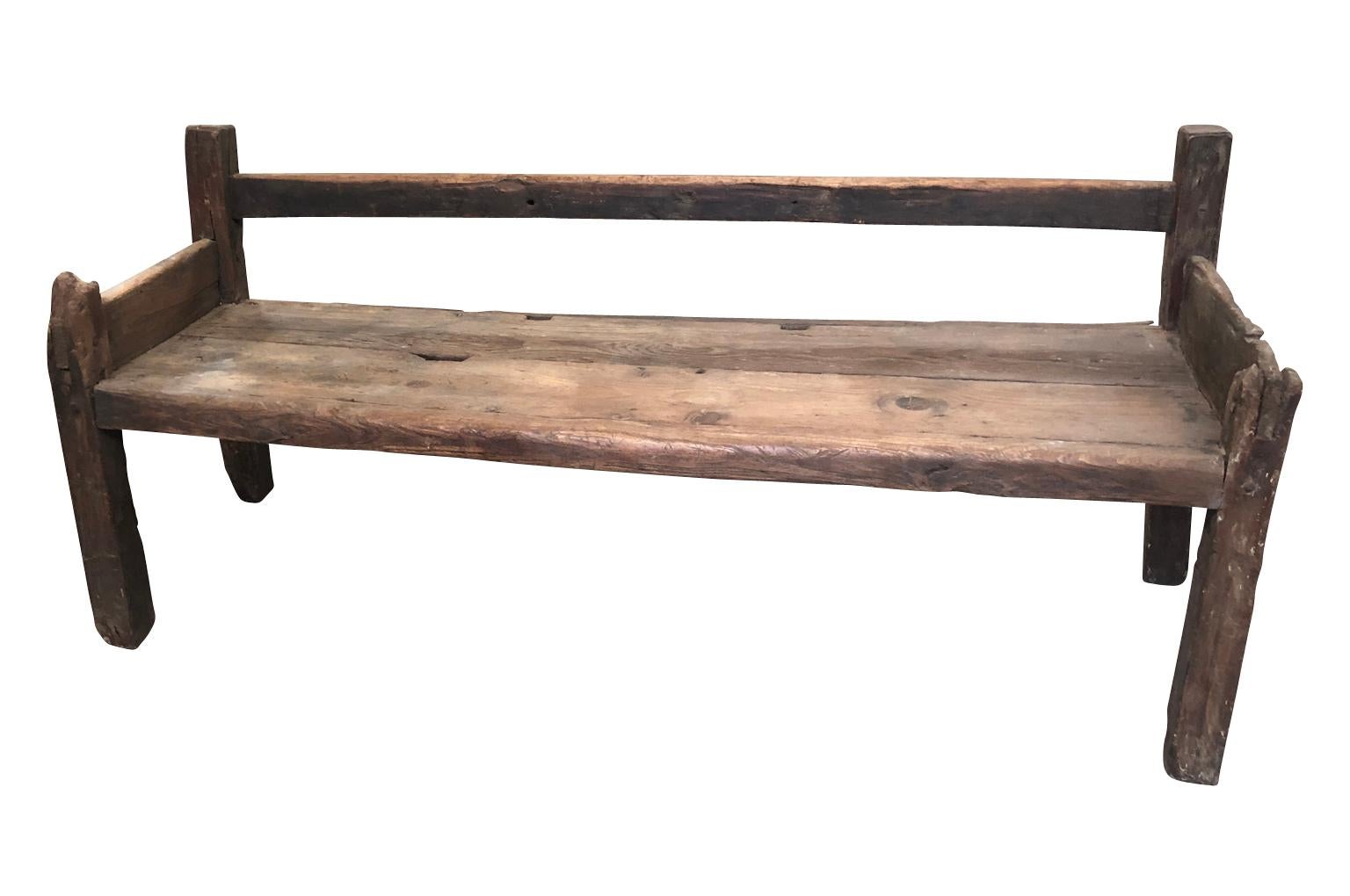 A very handsome 17th century bench from the Catalan region of Spain. Soundly constructed from oak with an outstanding patina. The bench's elegant Minimalist lines make it a perfect match with a traditional or modern surrounding.