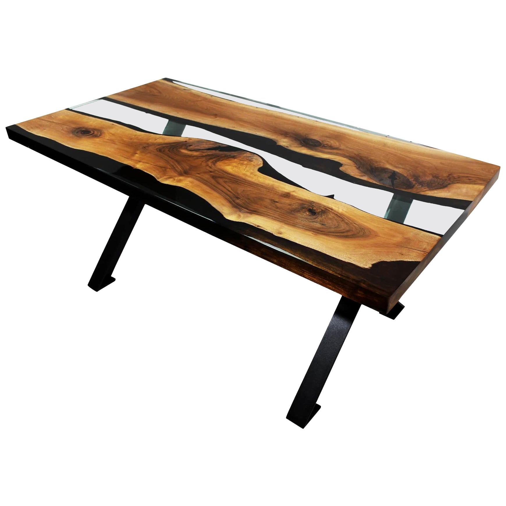 Primitive 180 Epoxy Resin Dining Table with Black X-Legs