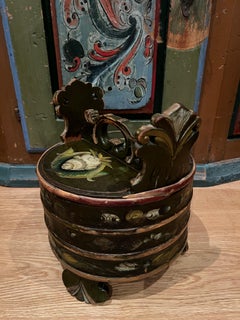 Primitive 1850 Rosemaling Butter Bucket -Museum Quality Folk Art, Norway