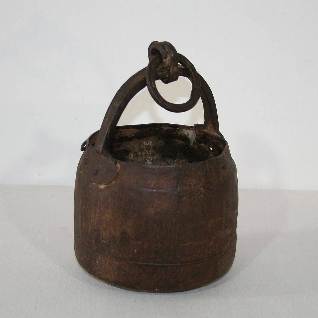 18th Century and Earlier Primitive 18th Century Hand-Forged Iron Cooking Pot