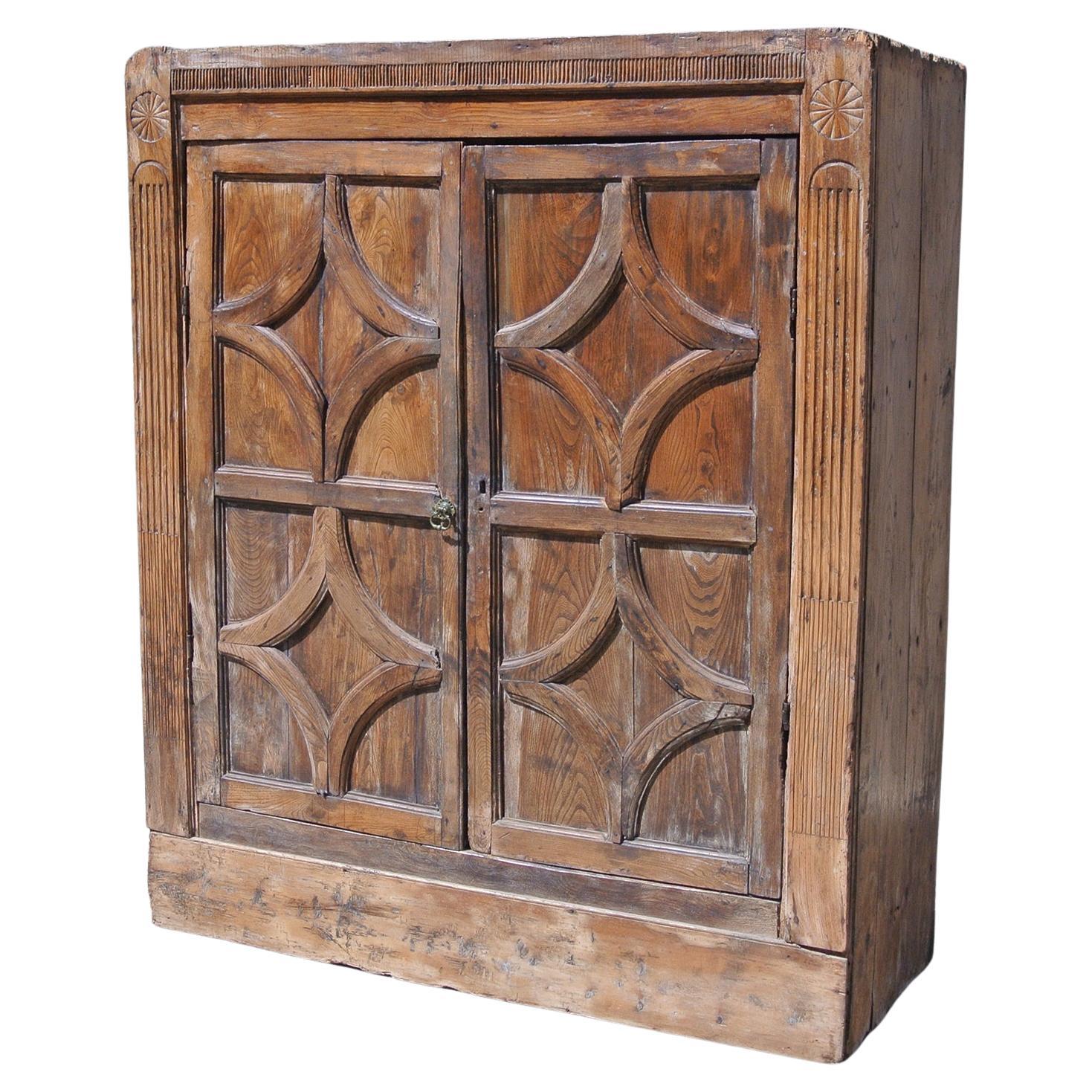 Primitive 18th Century Irish Sold Elm Cupboard C. 1750