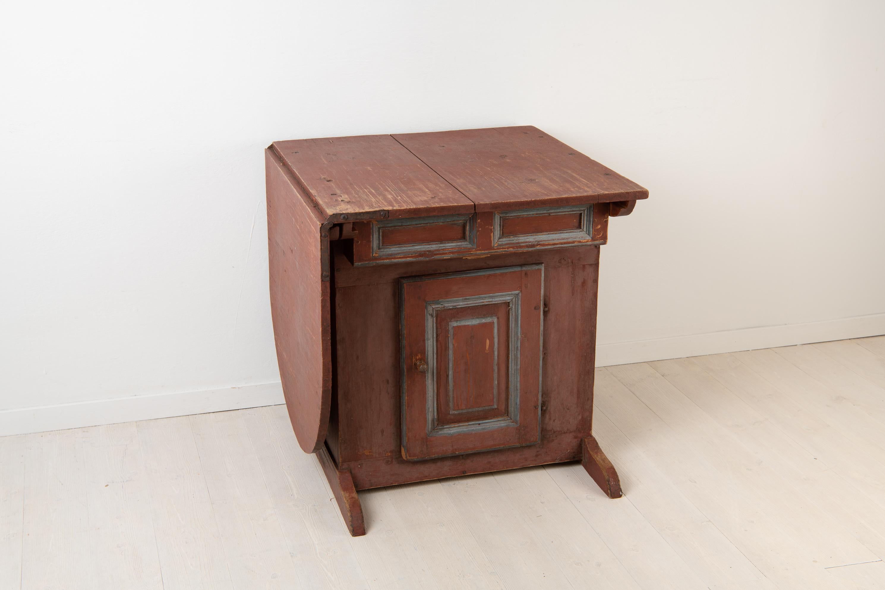 Hand-Crafted Primitive Antique Genuine Swedish Red Extendable Wall Table or Small Sideboard For Sale