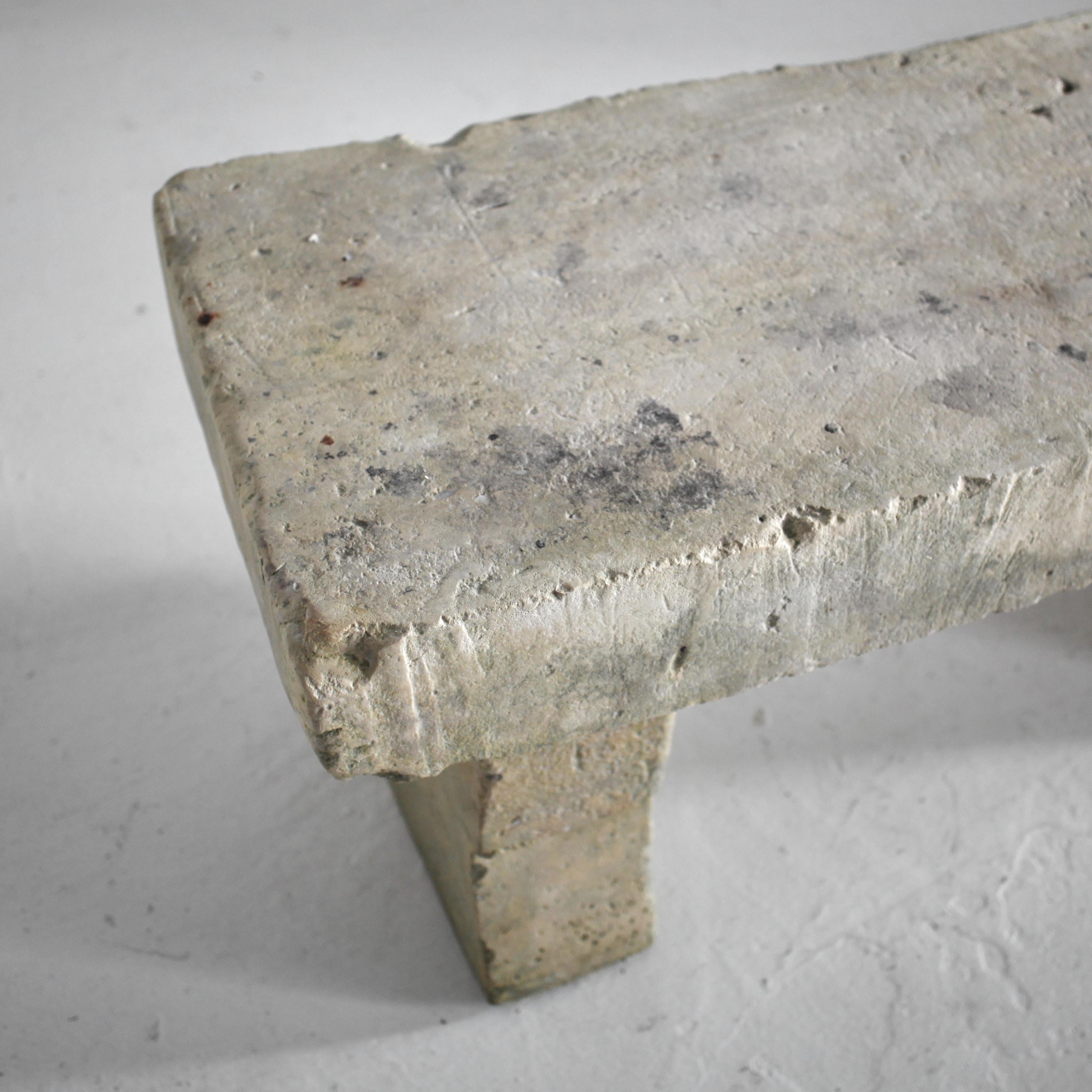 Primitive 19Th C. Carved Stone Bench (1) Wabi Sabi For Sale 5