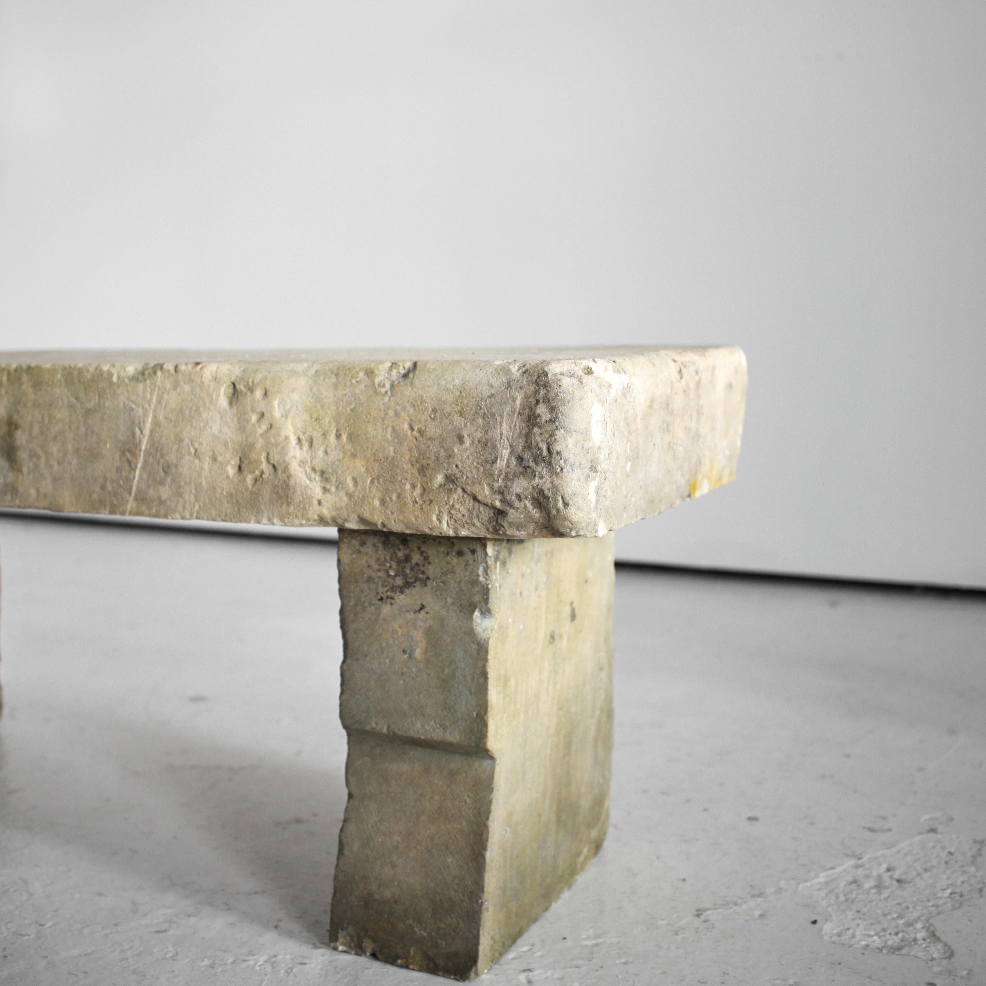Primitive 19Th C. Carved Stone Bench (1) Wabi Sabi For Sale 1