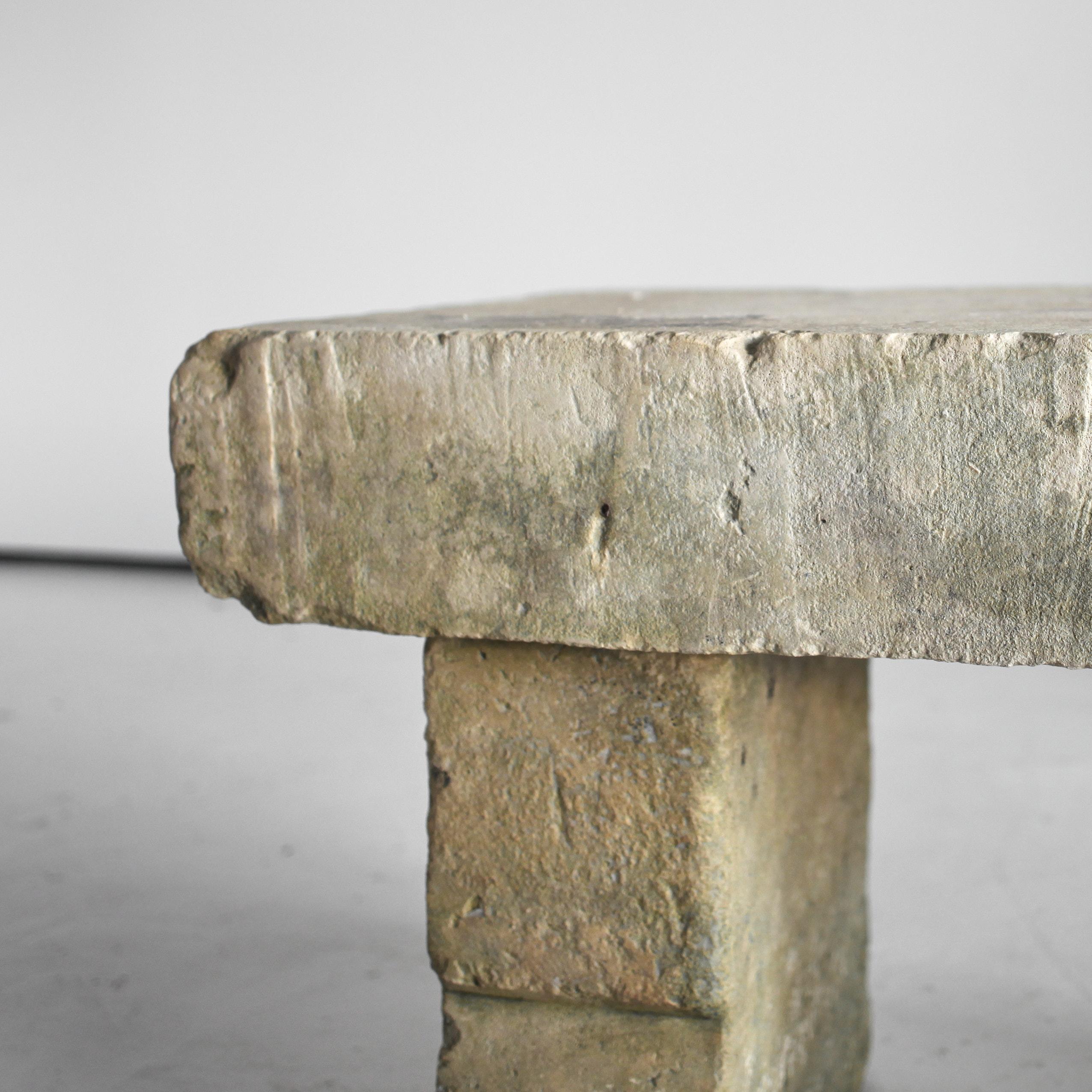 Primitive 19Th C. Carved Stone Bench (1) Wabi Sabi For Sale 3