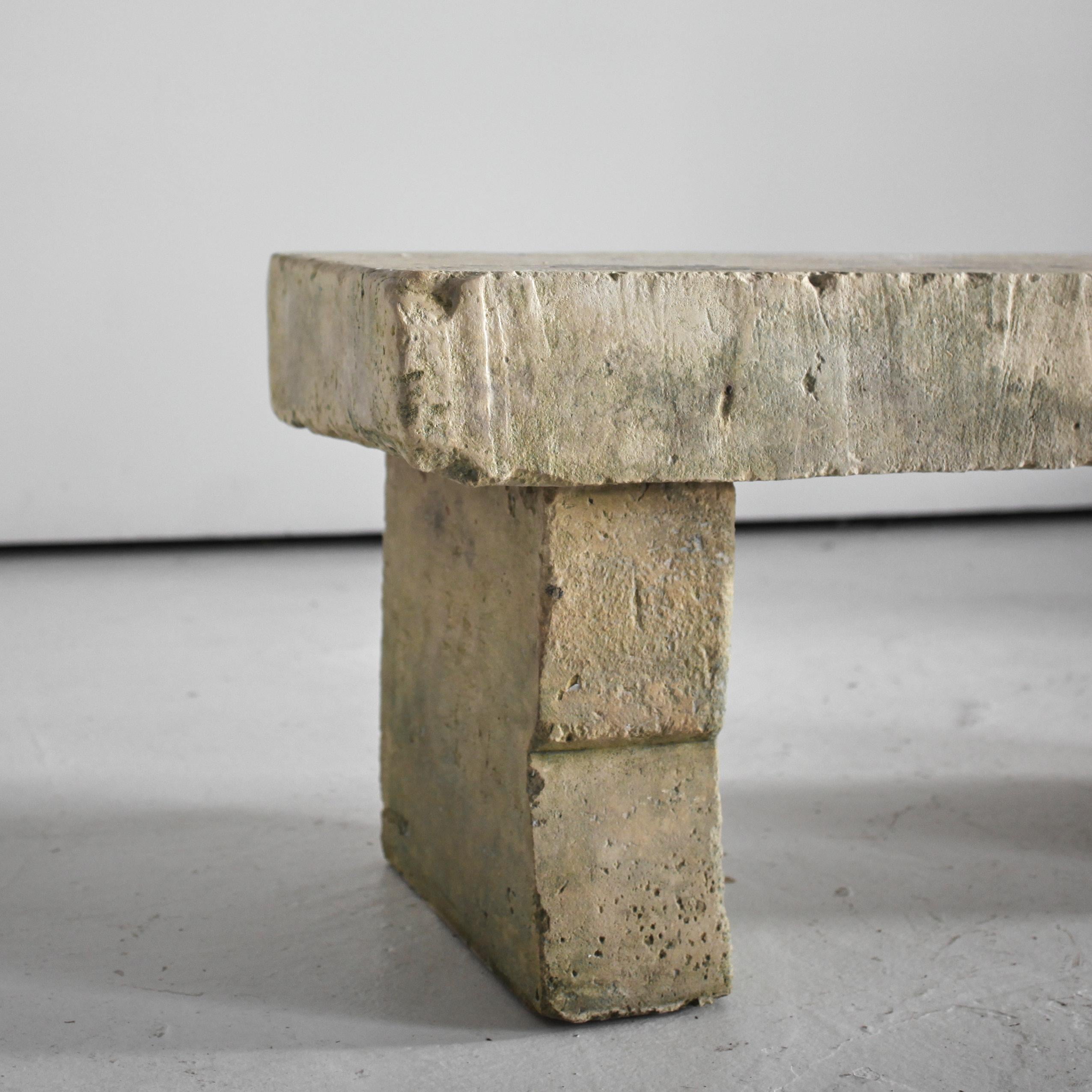 Primitive 19Th C. Carved Stone Bench (1) Wabi Sabi For Sale 4