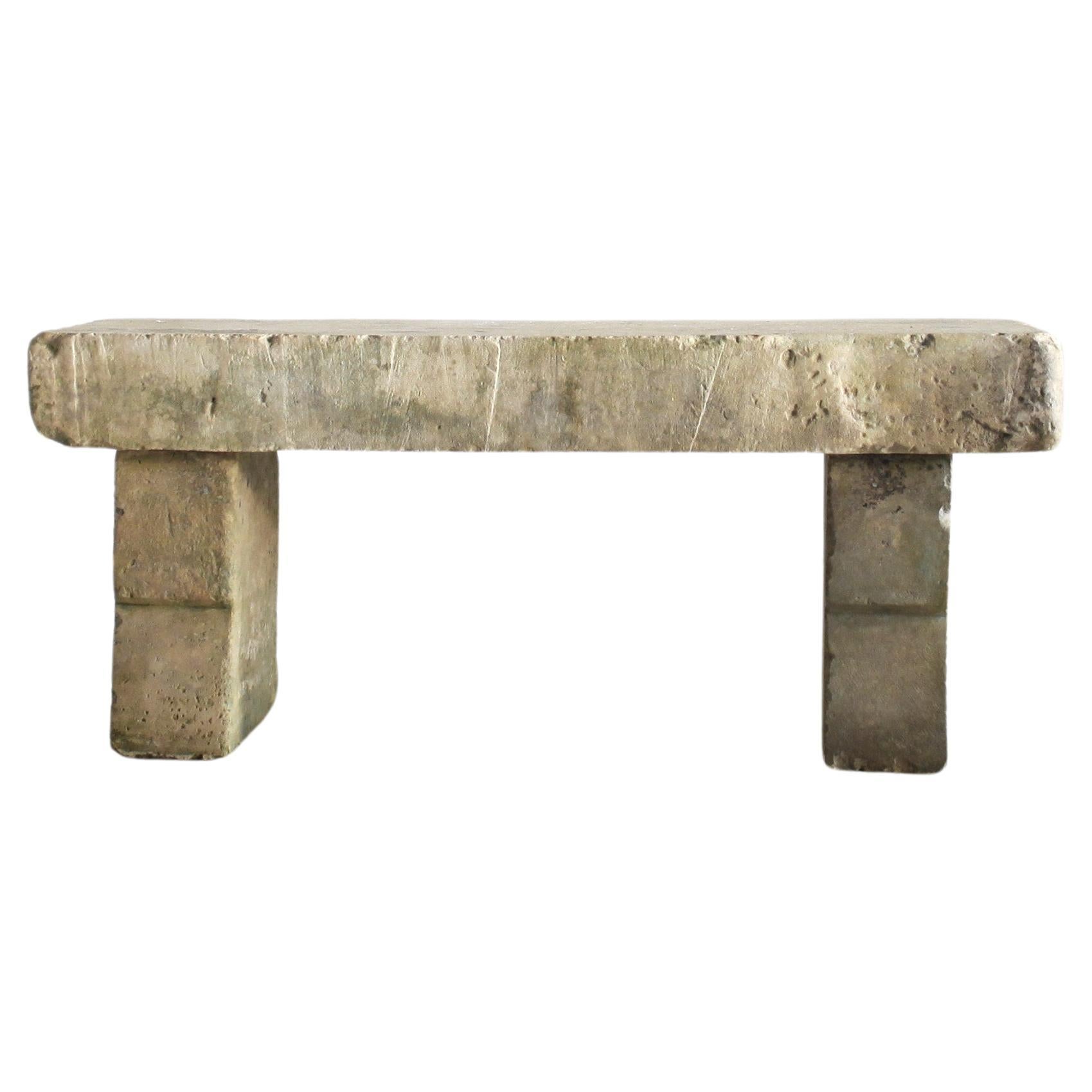 Primitive 19Th C. Carved Stone Bench (1) Wabi Sabi For Sale