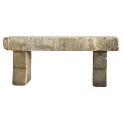 Antique Primitive 19Th C. Carved Stone Bench (1) Wabi Sabi