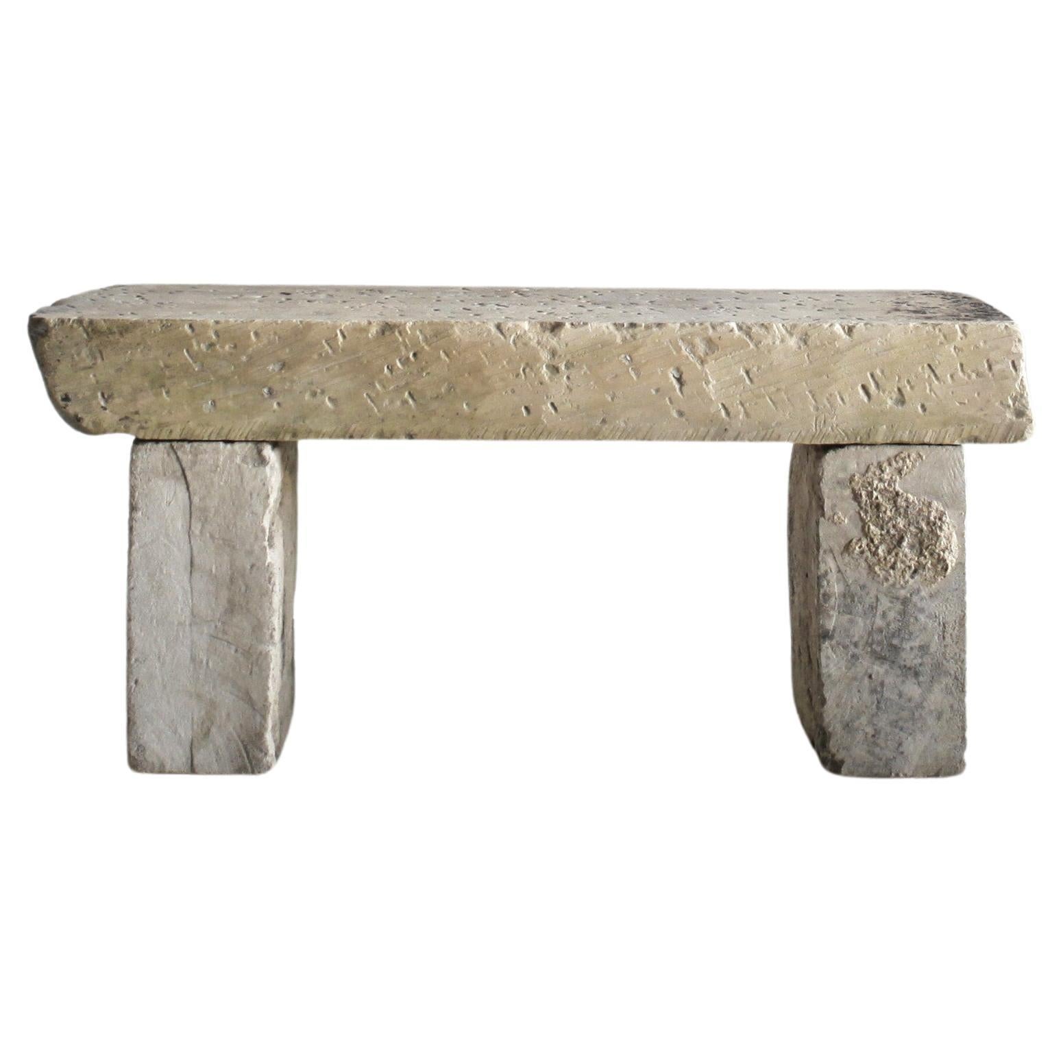 Primitive 19Th C. Carved Stone Bennch (2) Wabi Sabi For Sale