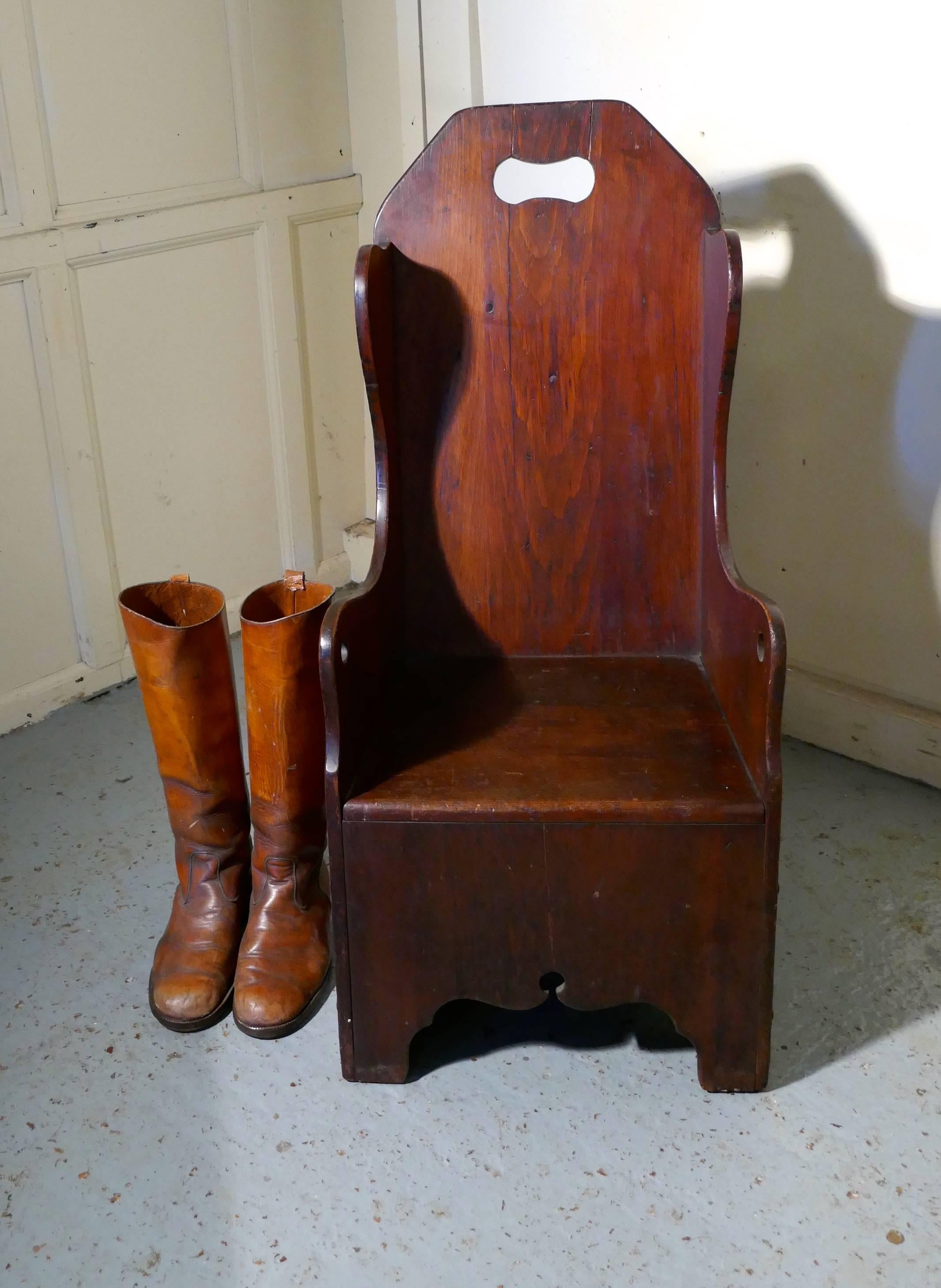 Primitive 19th century American pine Childs Country chair

This a rare piece, made in America a primitive 19th century upright child’s chair, the chair has shaped sides and arched back with a pierced hand hold. The chair is made in age darkened