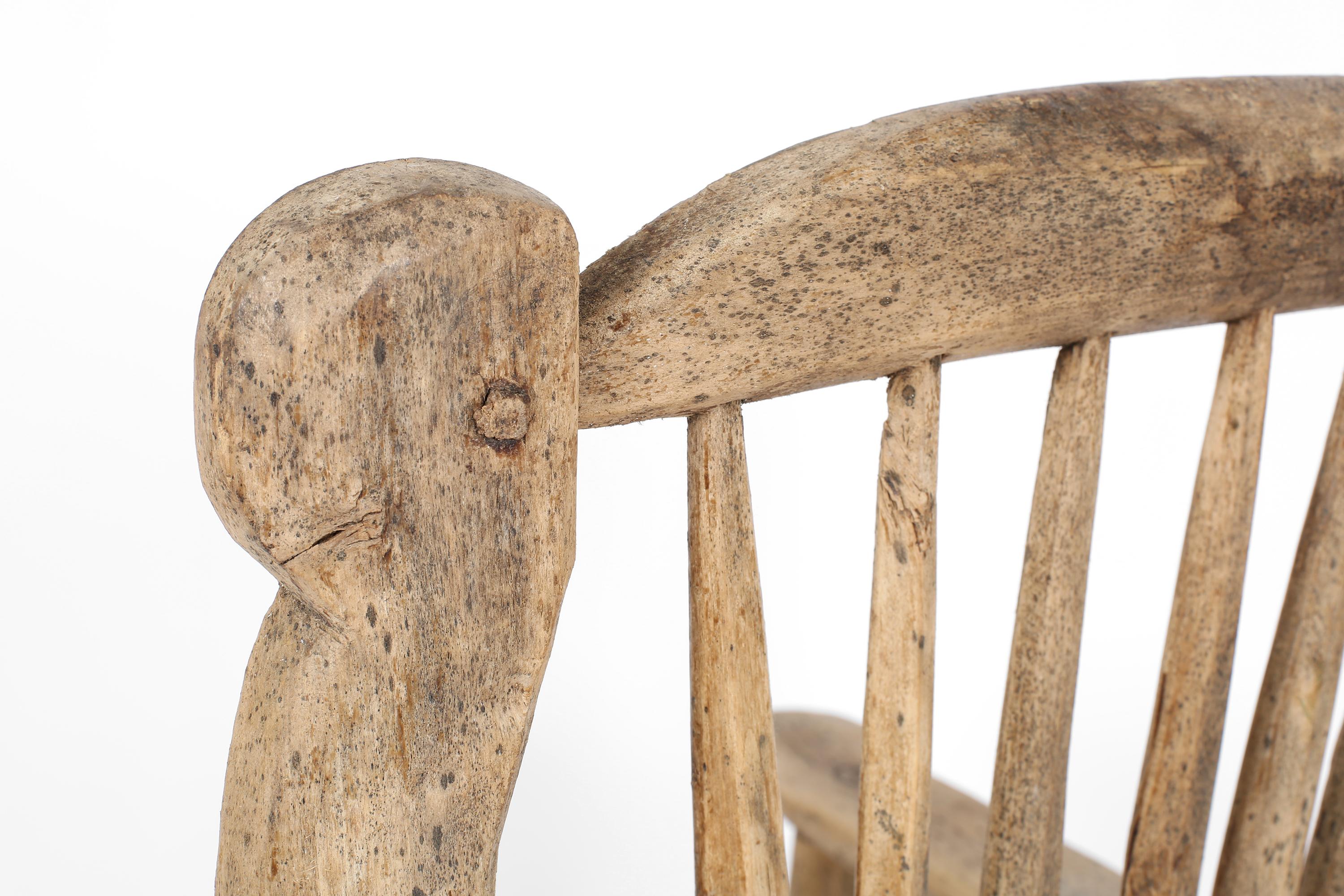 Primitive 19th Century Elm & Rush Chair For Sale 7