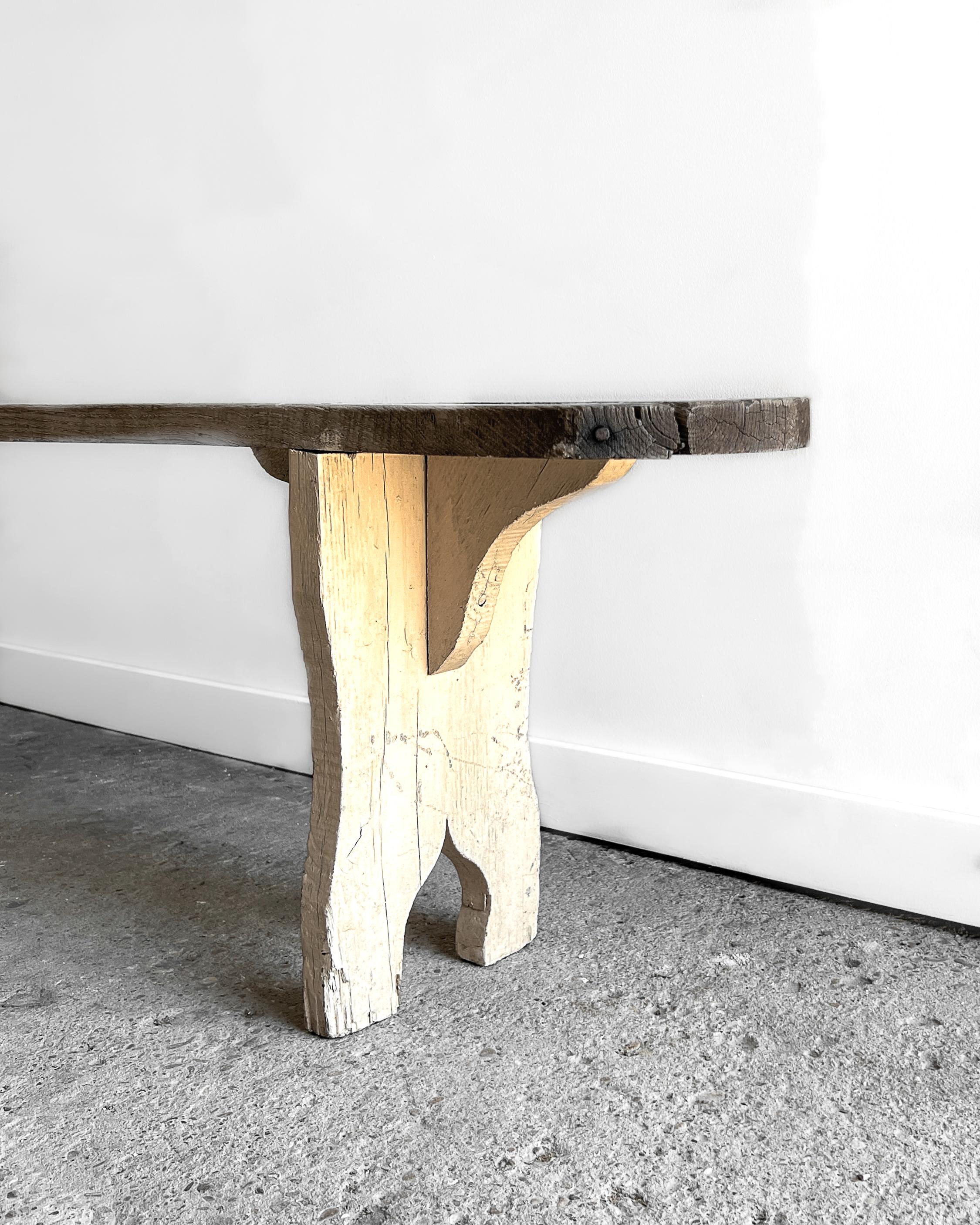 Primitive 19th Century English Bench with Painted Legs For Sale 7
