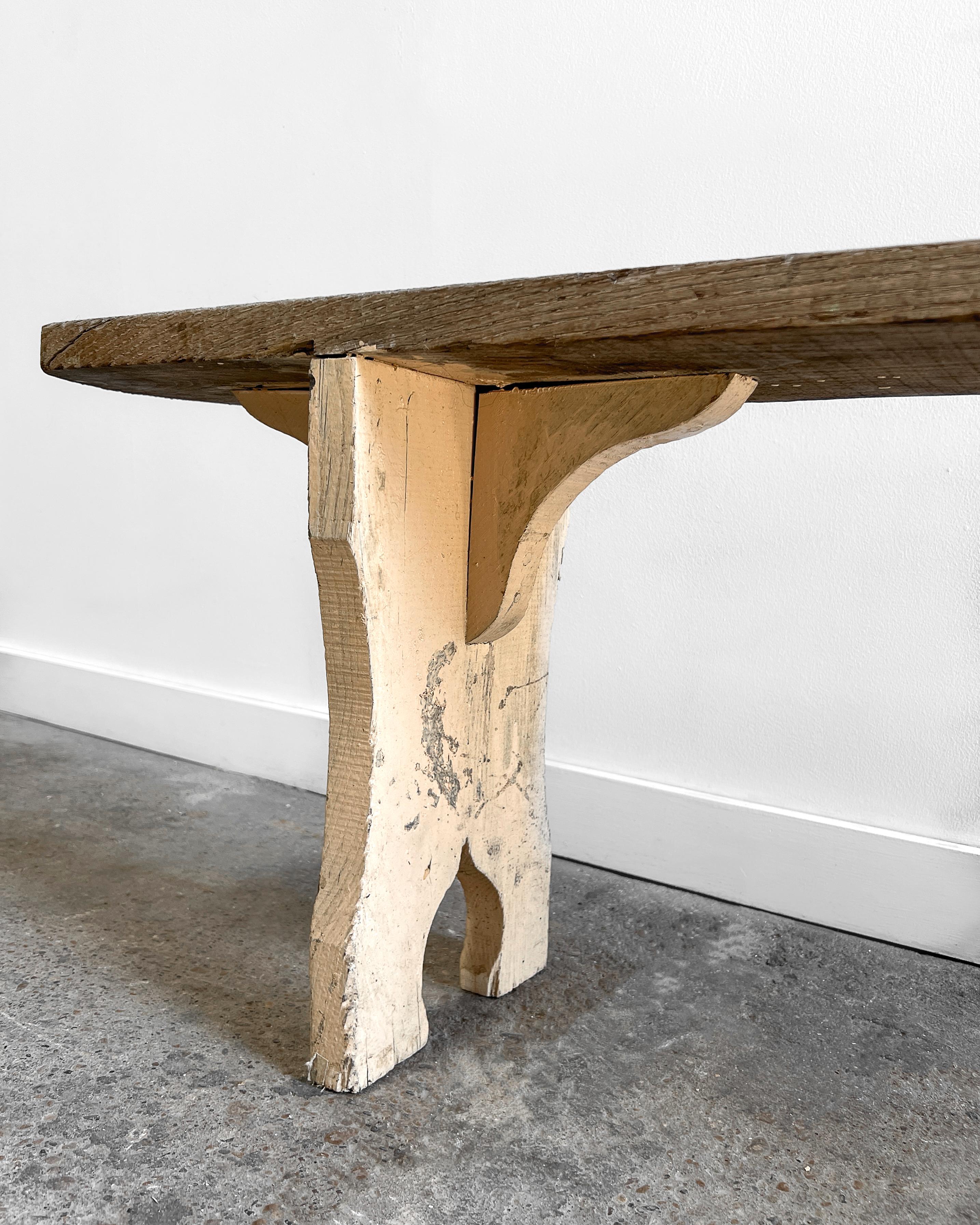 Primitive 19th Century English Bench with Painted Legs For Sale 8