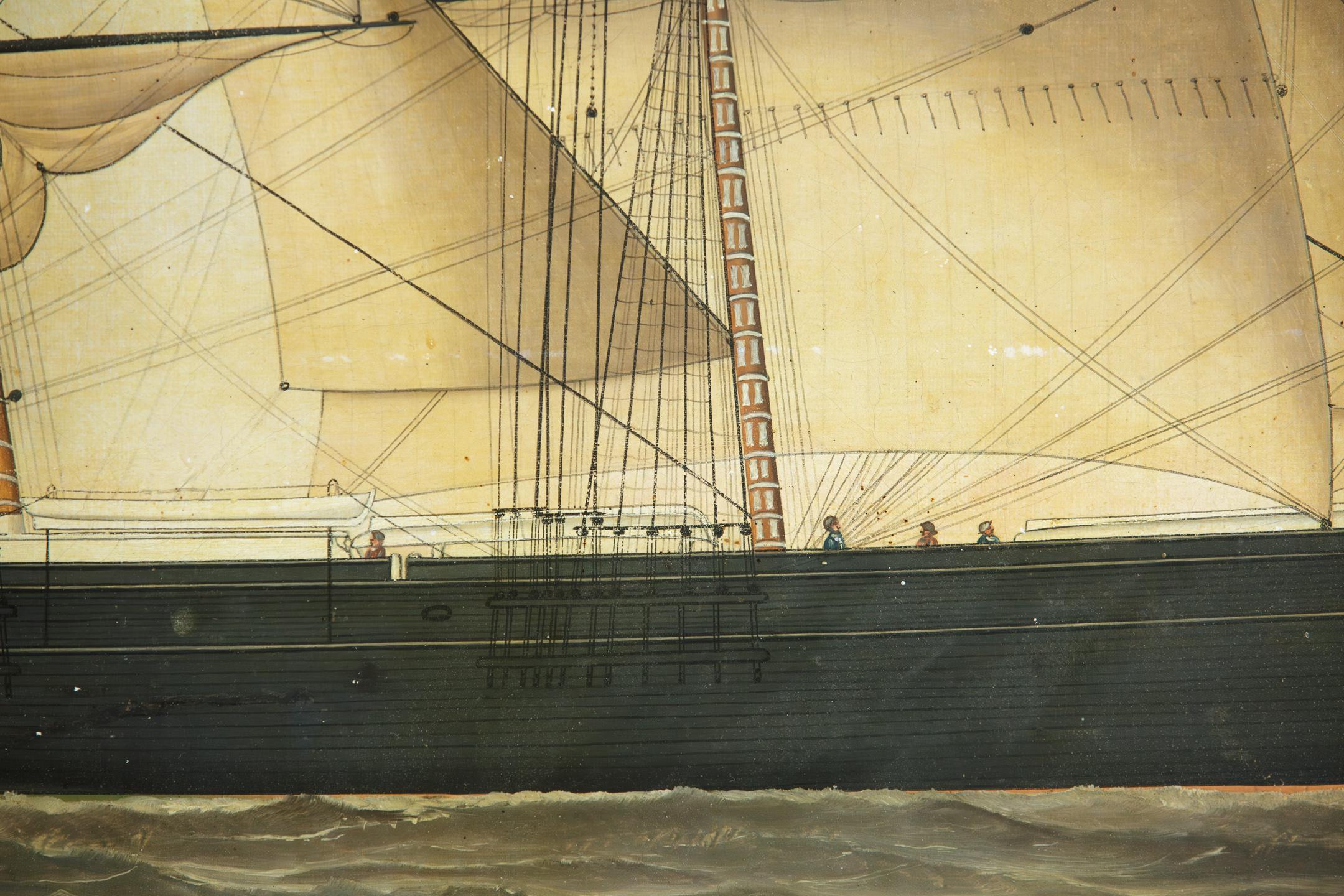Primitive 19th Century Oil on Canvas of Merchant Ship Rowena of Liverpool 7