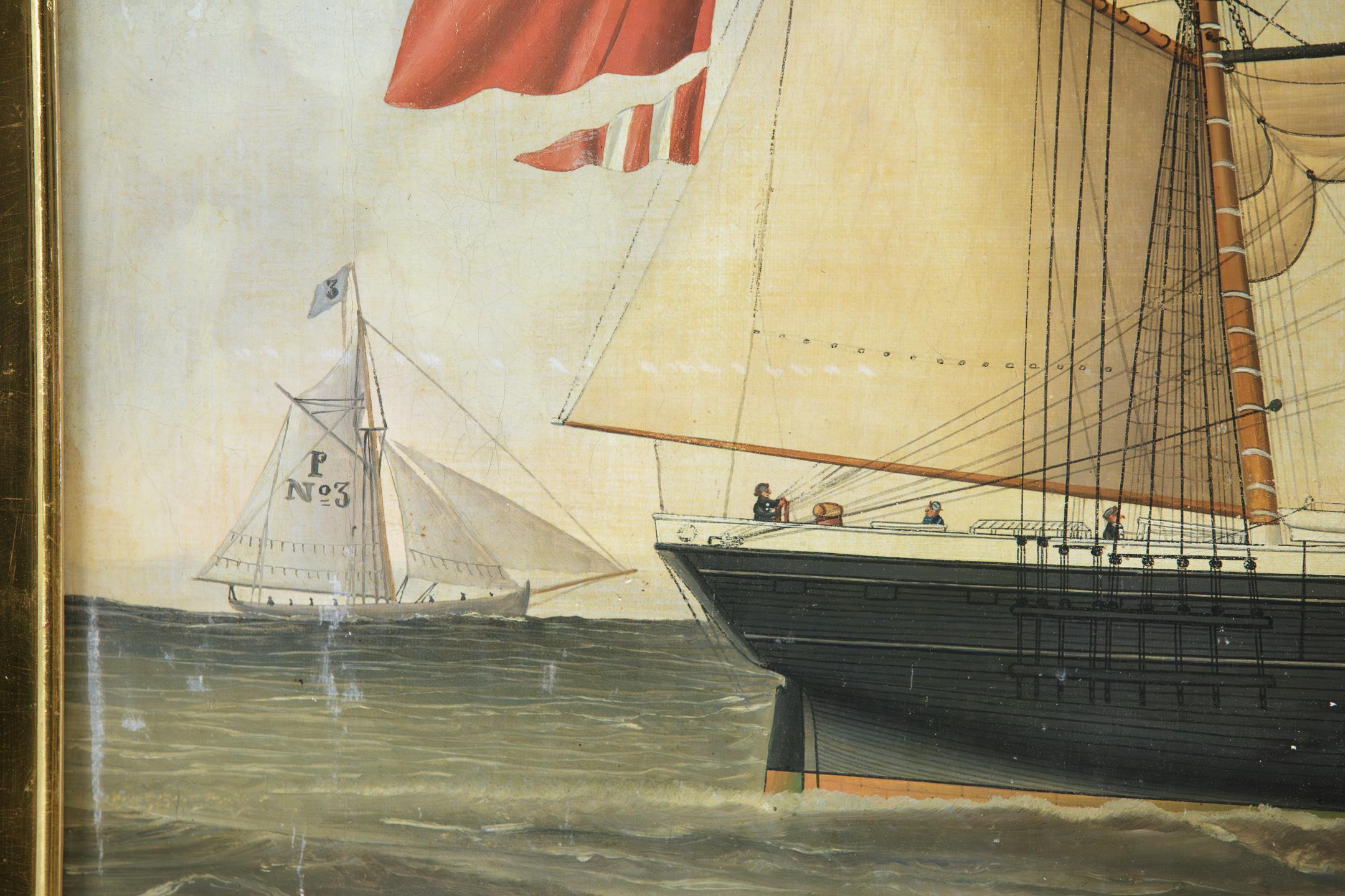Primitive 19th Century Oil on Canvas of Merchant Ship Rowena of Liverpool 8