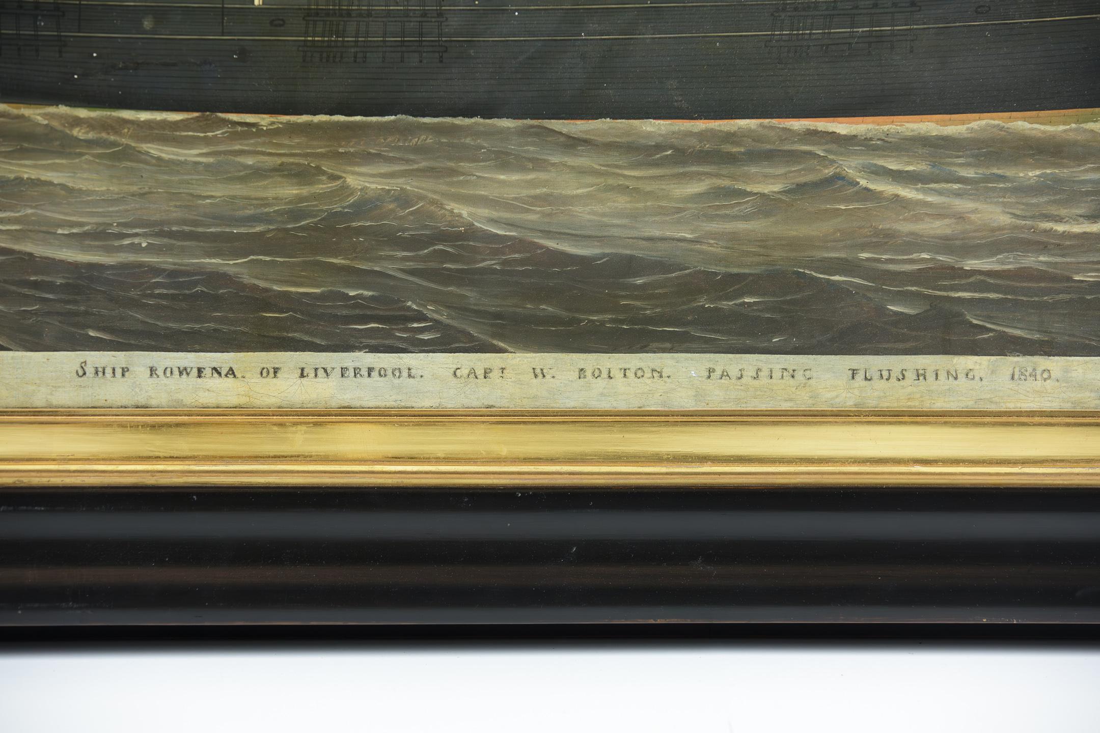 Primitive 19th Century Oil on Canvas of Merchant Ship Rowena of Liverpool In Good Condition In Pease pottage, West Sussex