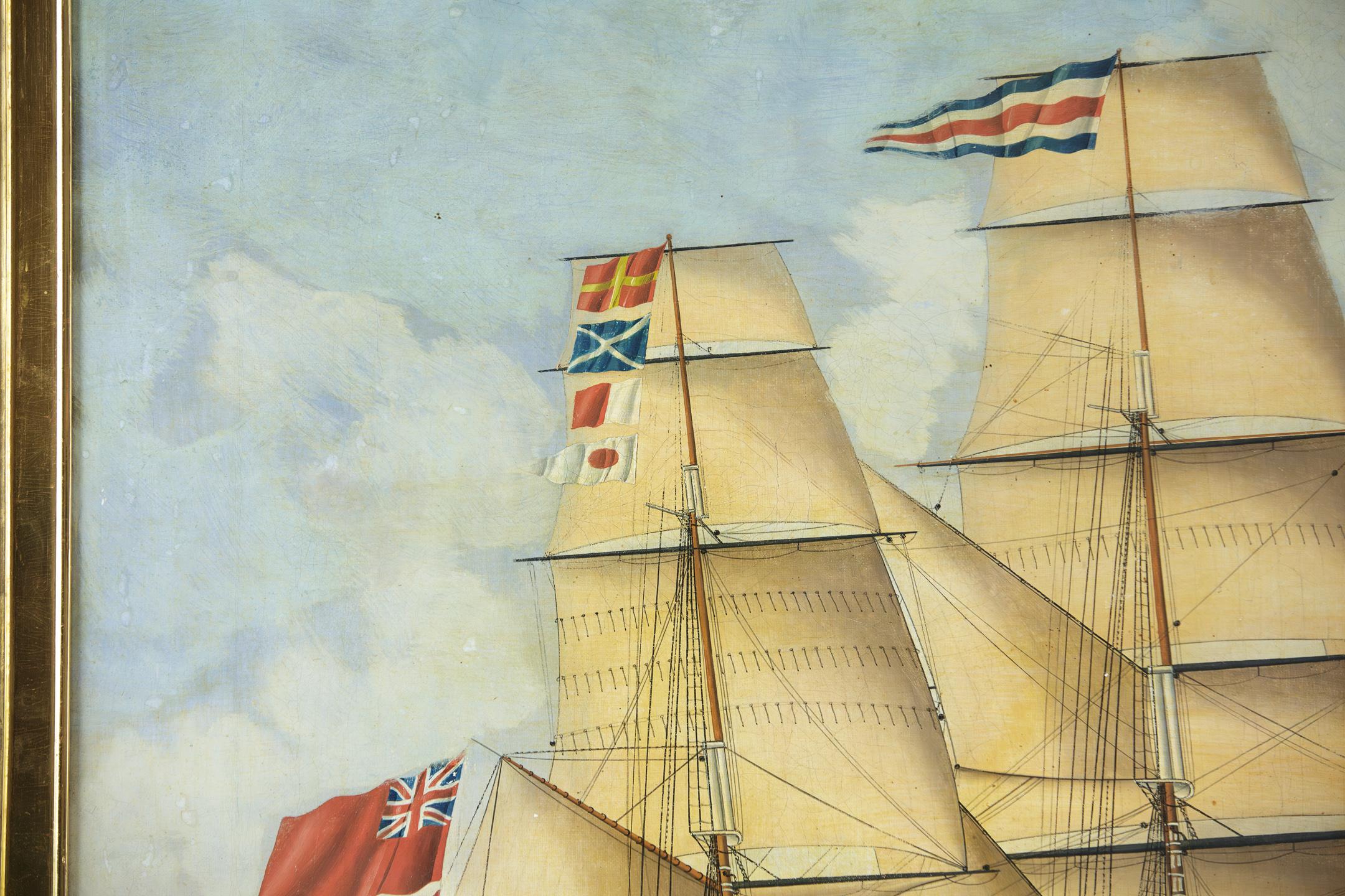 Primitive 19th Century Oil on Canvas of Merchant Ship Rowena of Liverpool 2