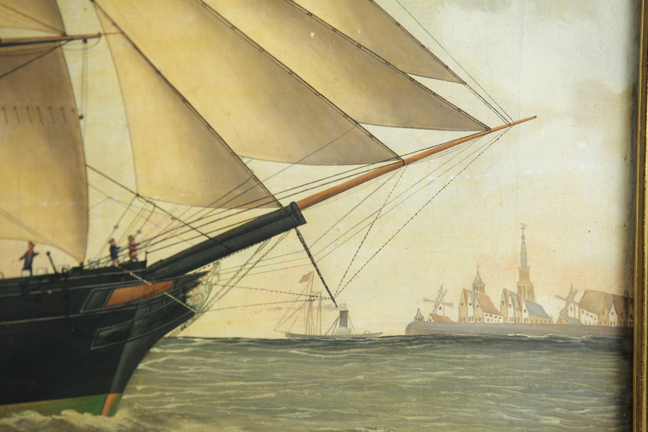 Primitive 19th Century Oil on Canvas of Merchant Ship Rowena of Liverpool 3