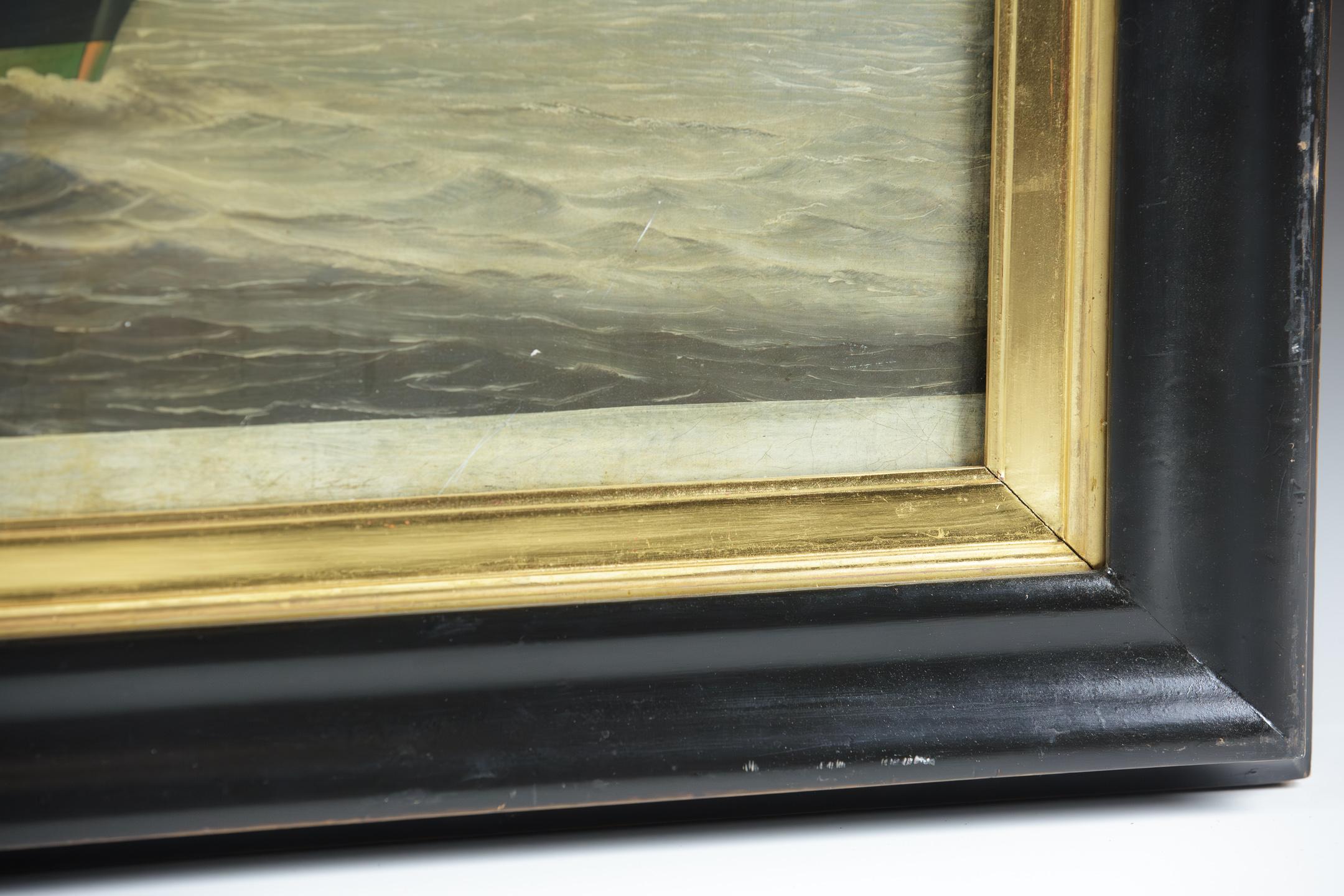 Primitive 19th Century Oil on Canvas of Merchant Ship Rowena of Liverpool 4