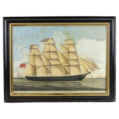 Primitive 19th Century Oil on Canvas of Merchant Ship Rowena of Liverpool