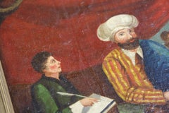 Primitive 19th Century Oil Painting of Vineyard Owner Paying His Workers