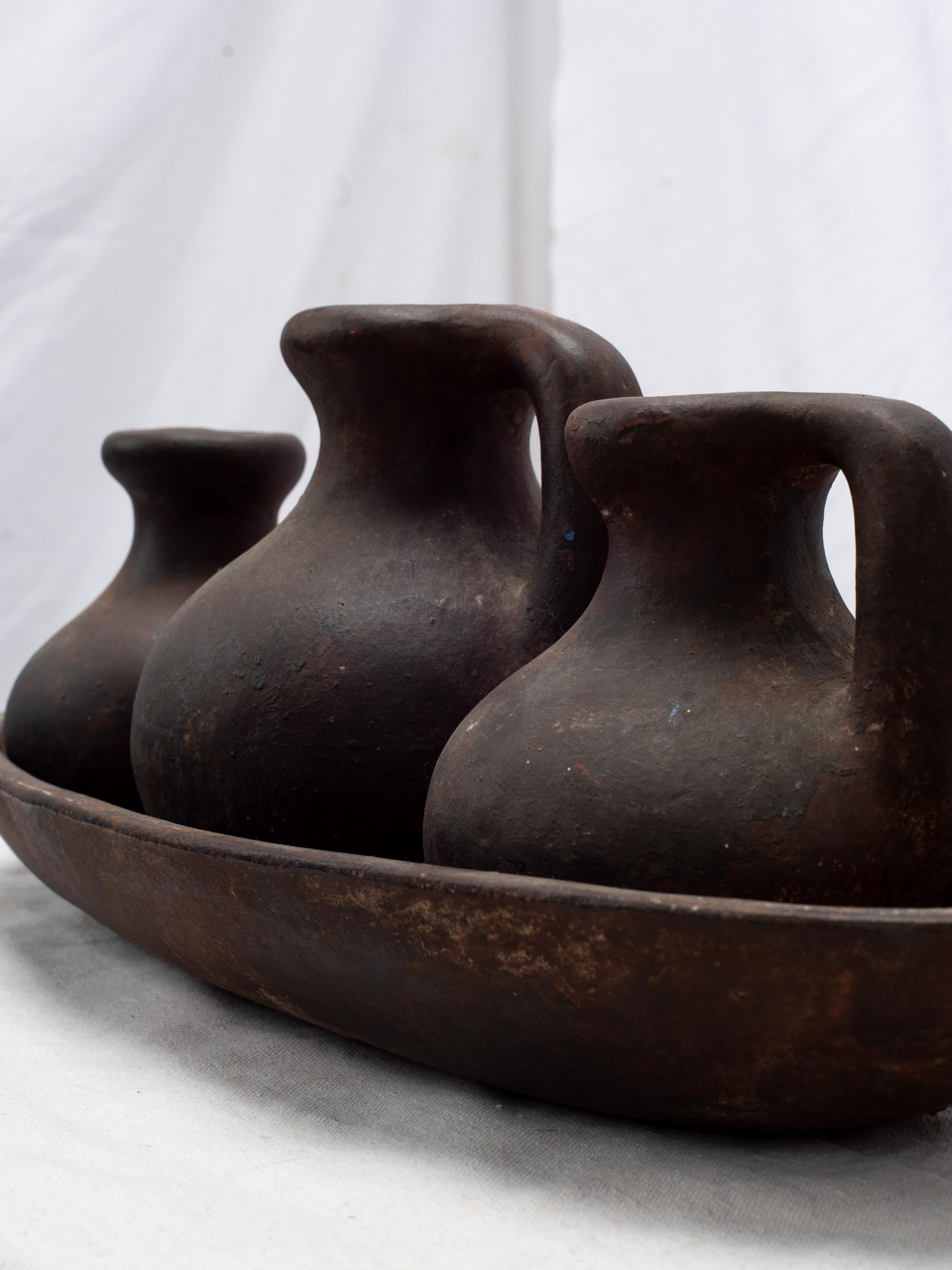 Primitive 19th Century Set Of Moroccan Terracotta Vessels For Sale 1