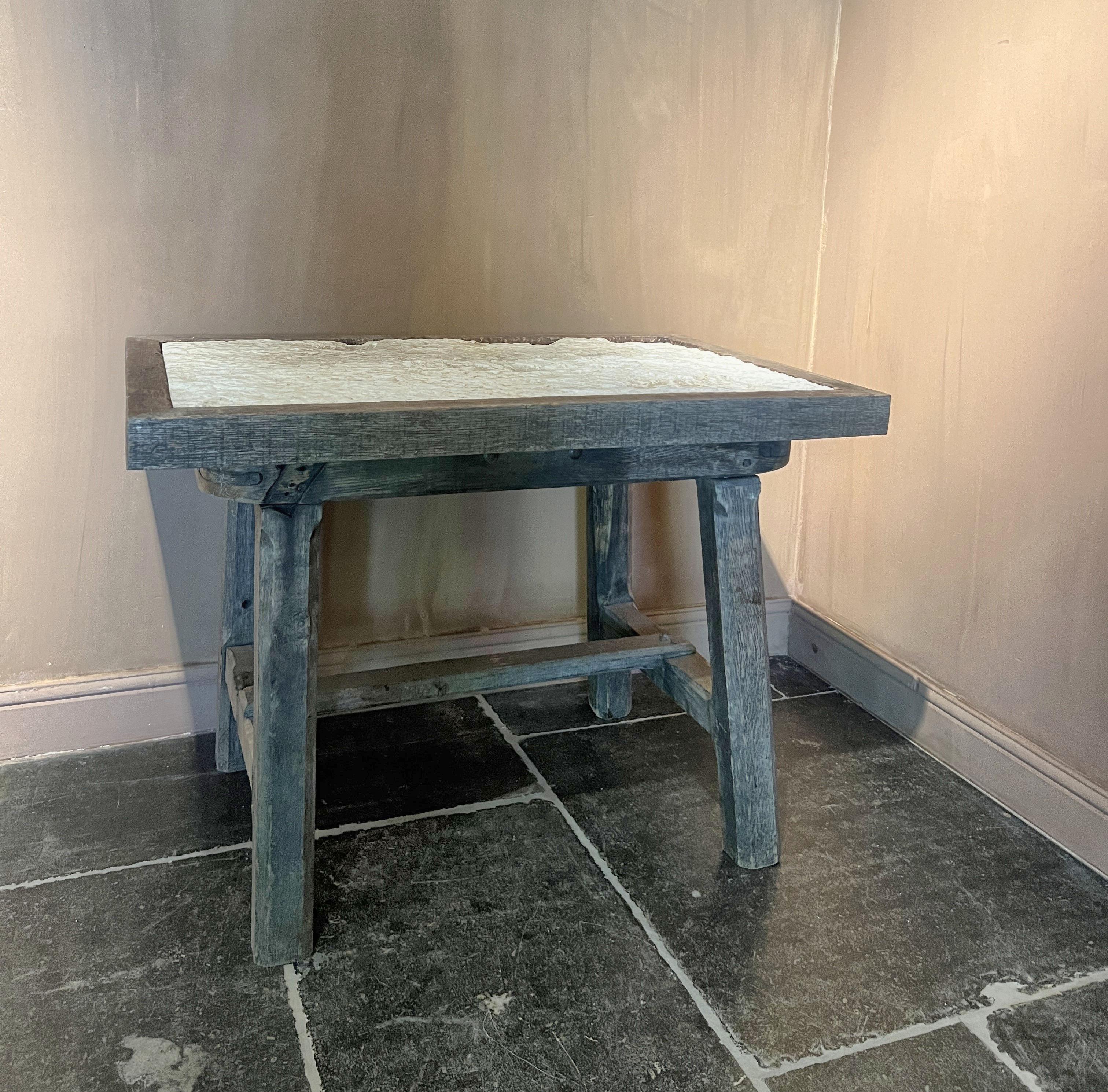 19th Century Primitive 19th century stone and wood side table For Sale
